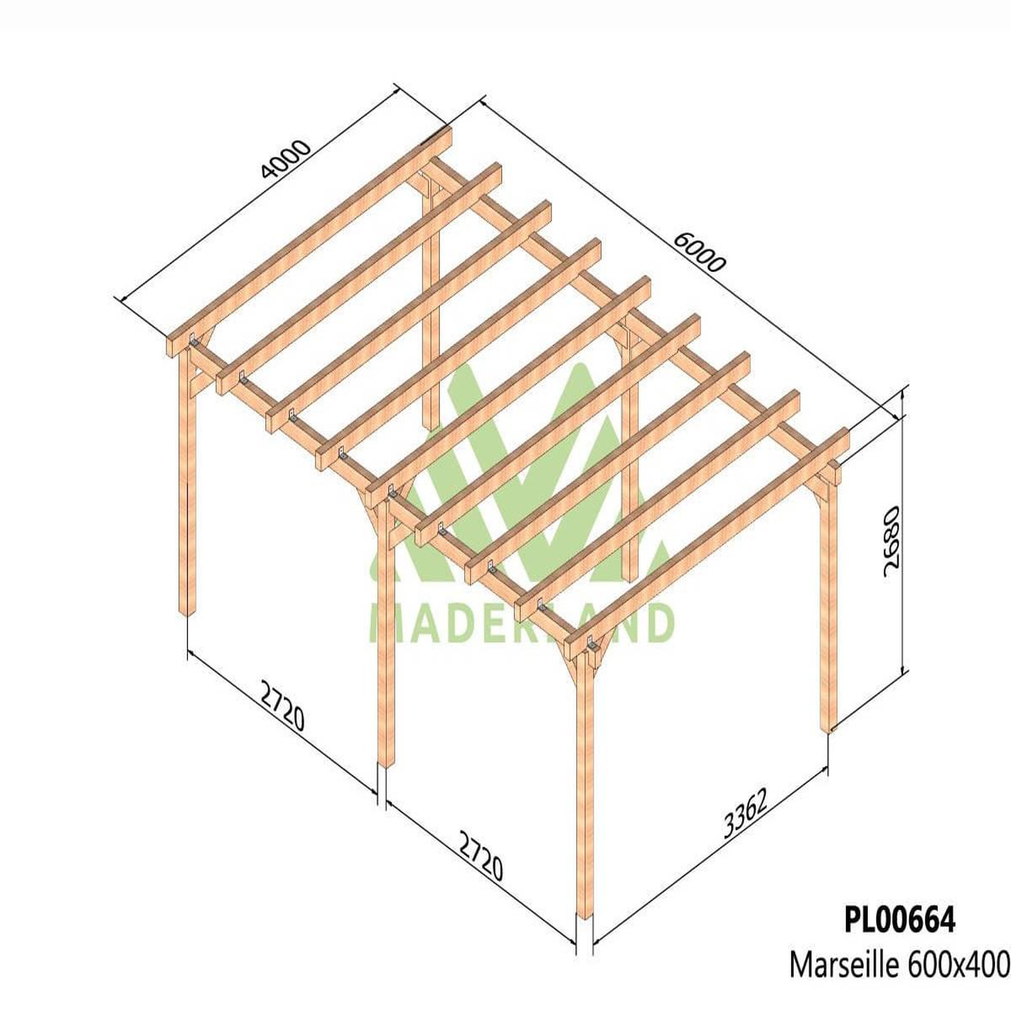 Voir la diapositive 2 : JARDIDECO Pergola en bois lamellé-collé marseille 600 x 400 cm  - maderland