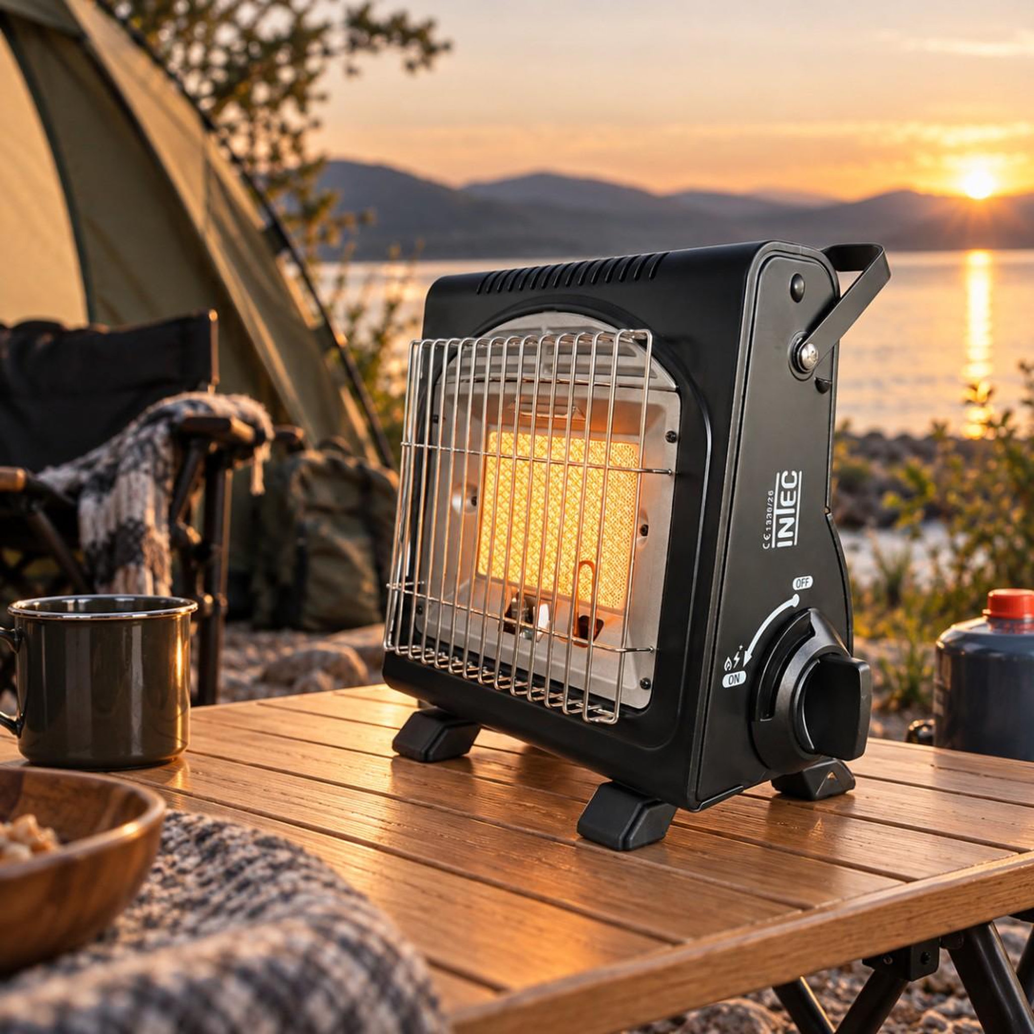 Voir la diapositive 6 : INTEC Chauffage à Gaz Portable 1700W Fuego – Chauffage gaz céramique pour extérieur, pêche, camping Anti-Basculement Fusible ODS INTEC