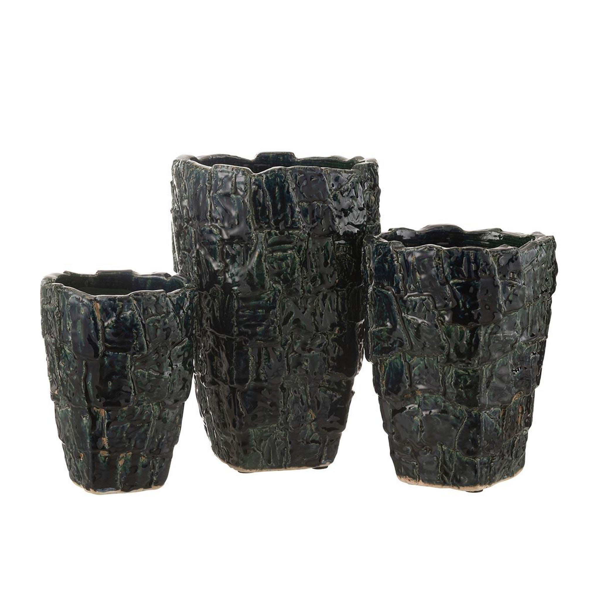 Voir la diapositive 2 : J-LINE Vase design en céramique  akane  28cm vert pétrole