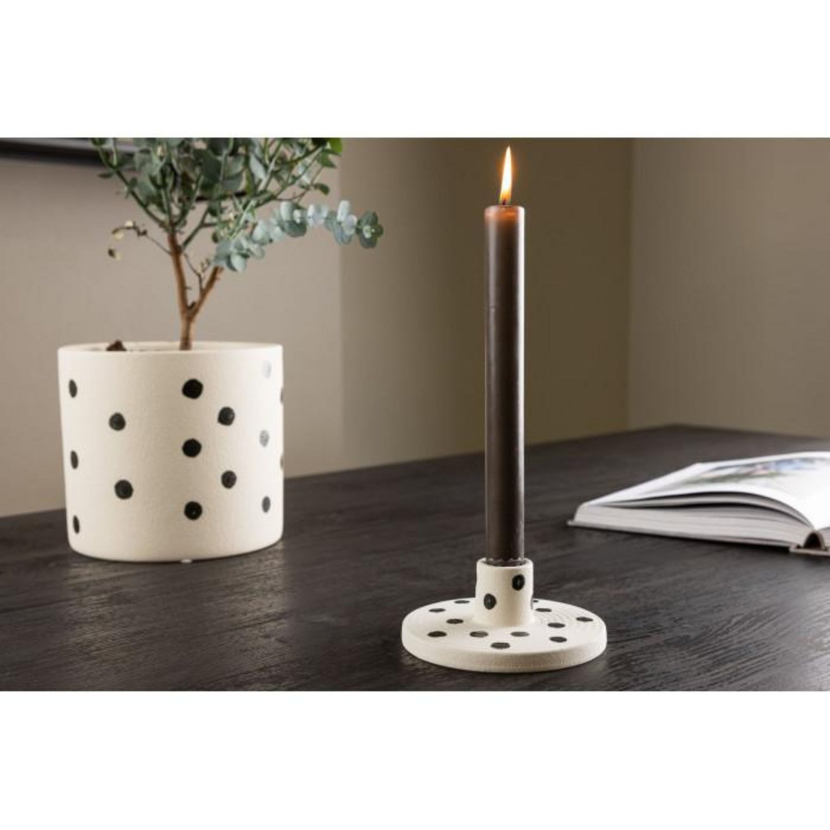 Paris Prix Bougeoir en Céramique  Bette  12cm Blanc & Noir