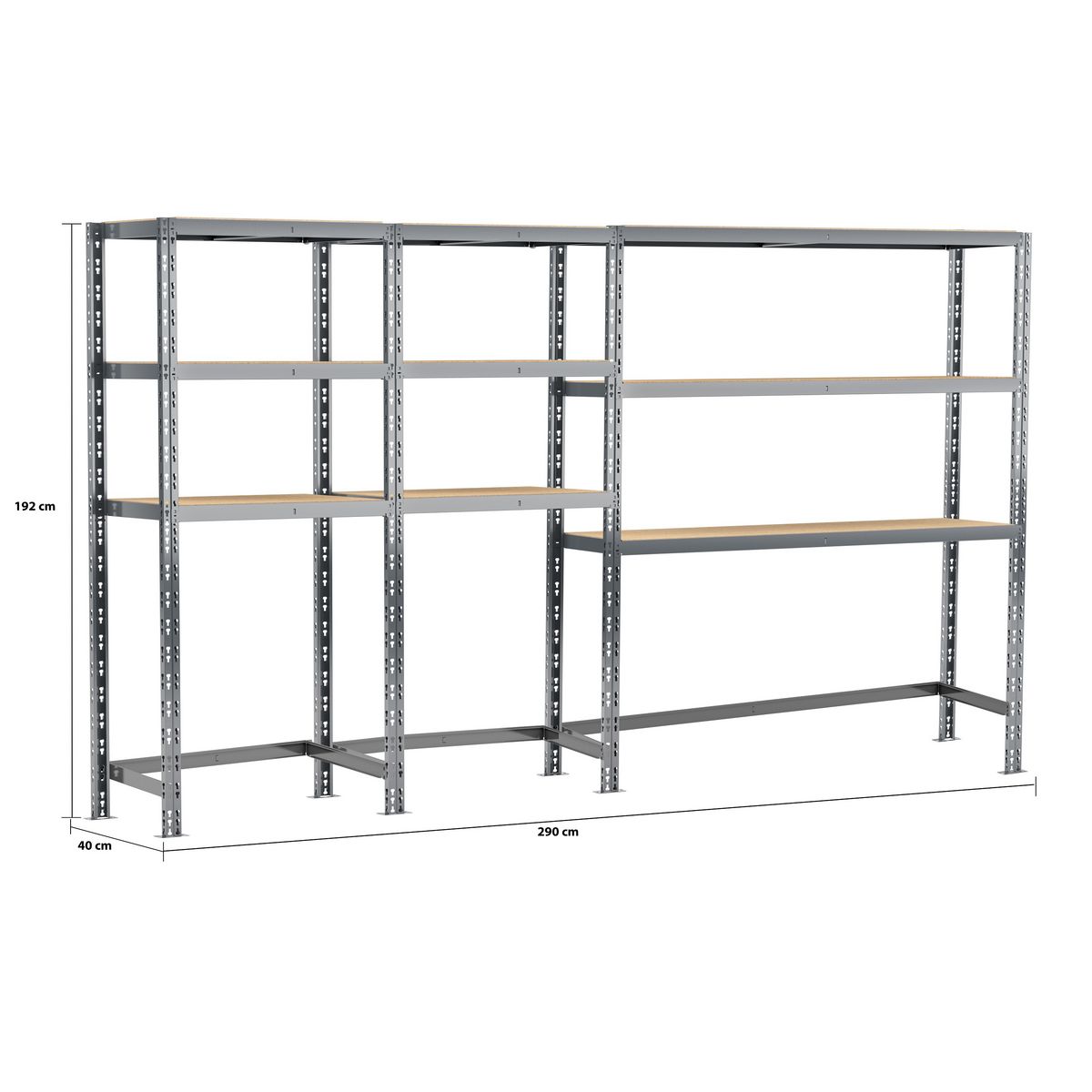 Concept rangement de garage MODULÖ STORAGE SYSTEME EXTENSION 3 étagères 9 plateaux longueur 290 cm