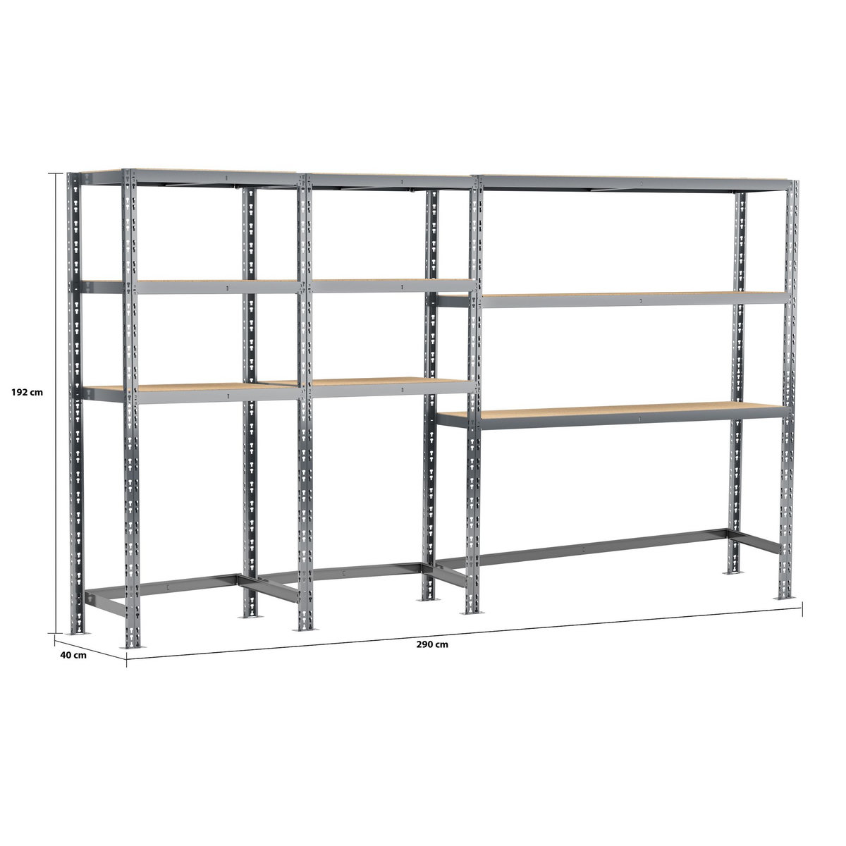 Concept rangement de garage MODULÖ STORAGE SYSTEME EXTENSION 3 étagères 9 plateaux longueur 290 cm