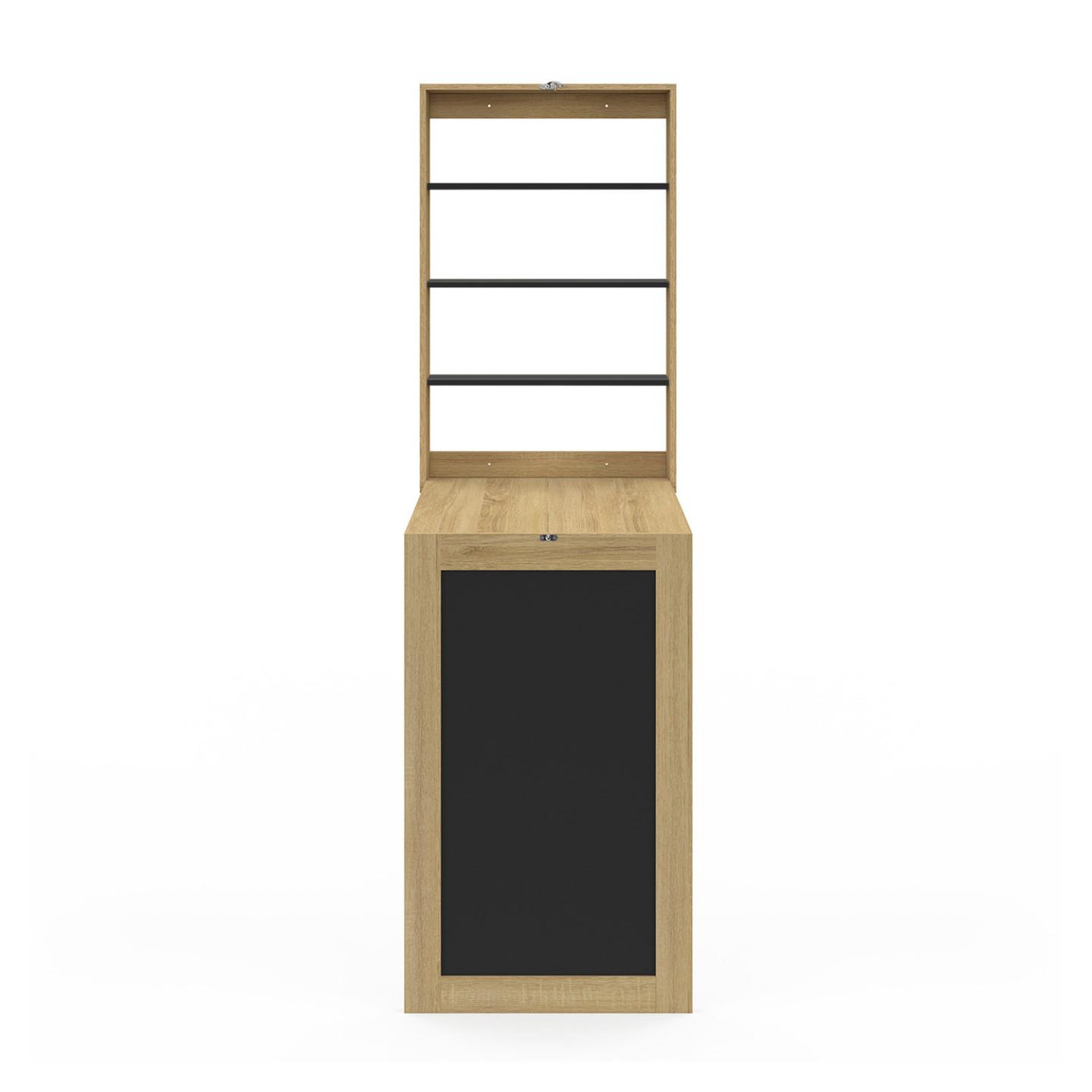 Voir la diapositive 3 : ID MARKET Table murale pliable macchia avec étagères et tableau craie 2 personnes bois et noir