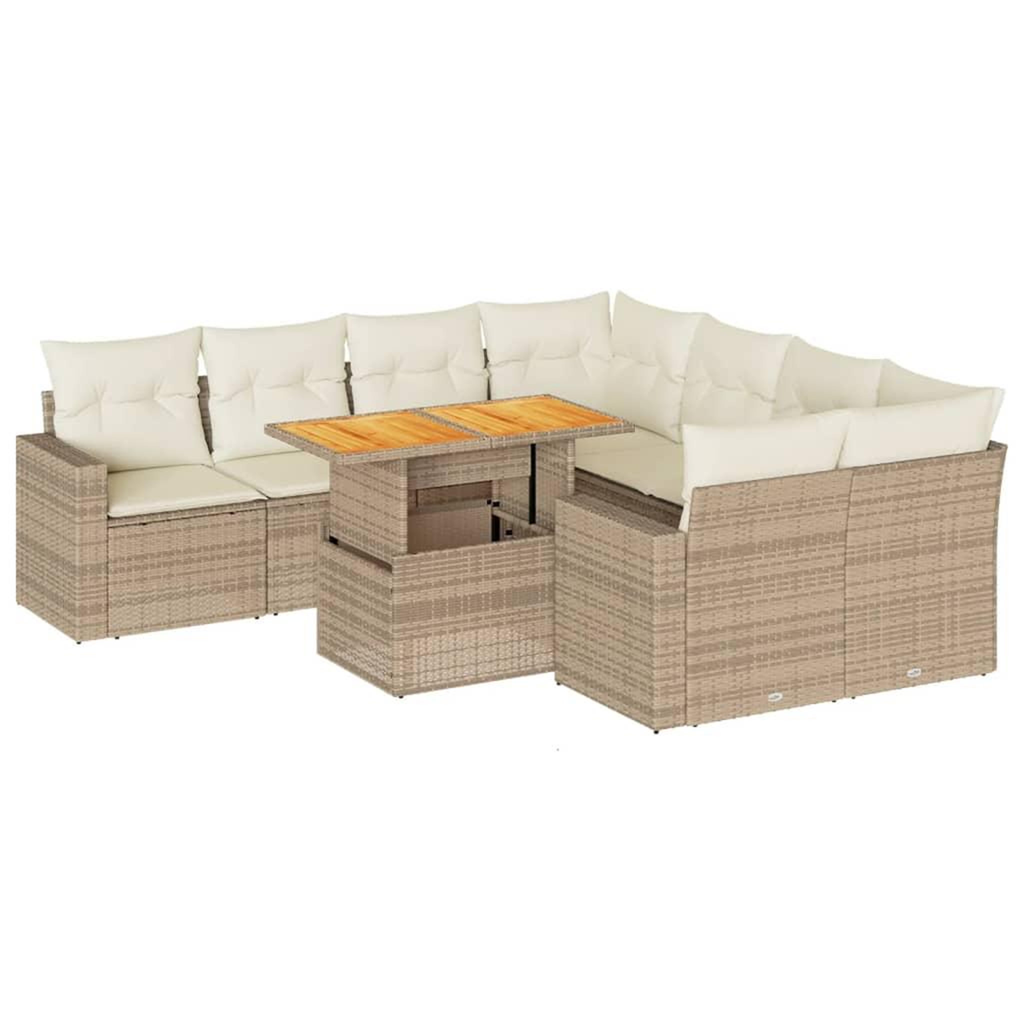 Voir la diapositive 2 : VIDAXL Salon de jardin avec coussins 9 pcs beige resine tressee