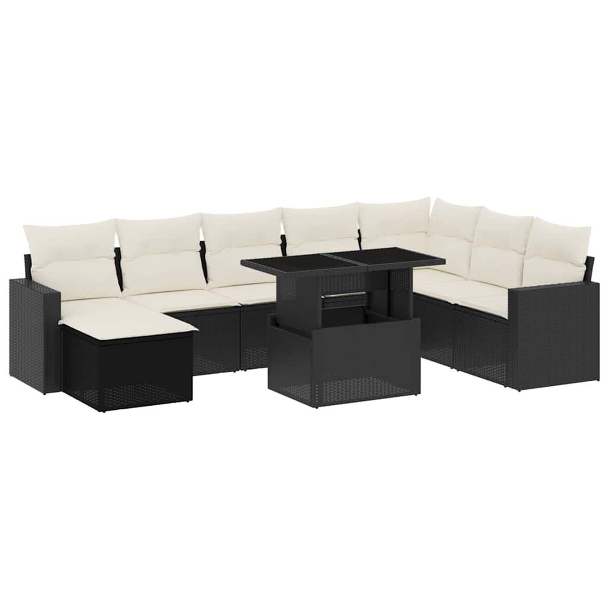 Voir la diapositive 2 : VIDAXL Salon de jardin 9 pcs avec coussins noir resine tressee