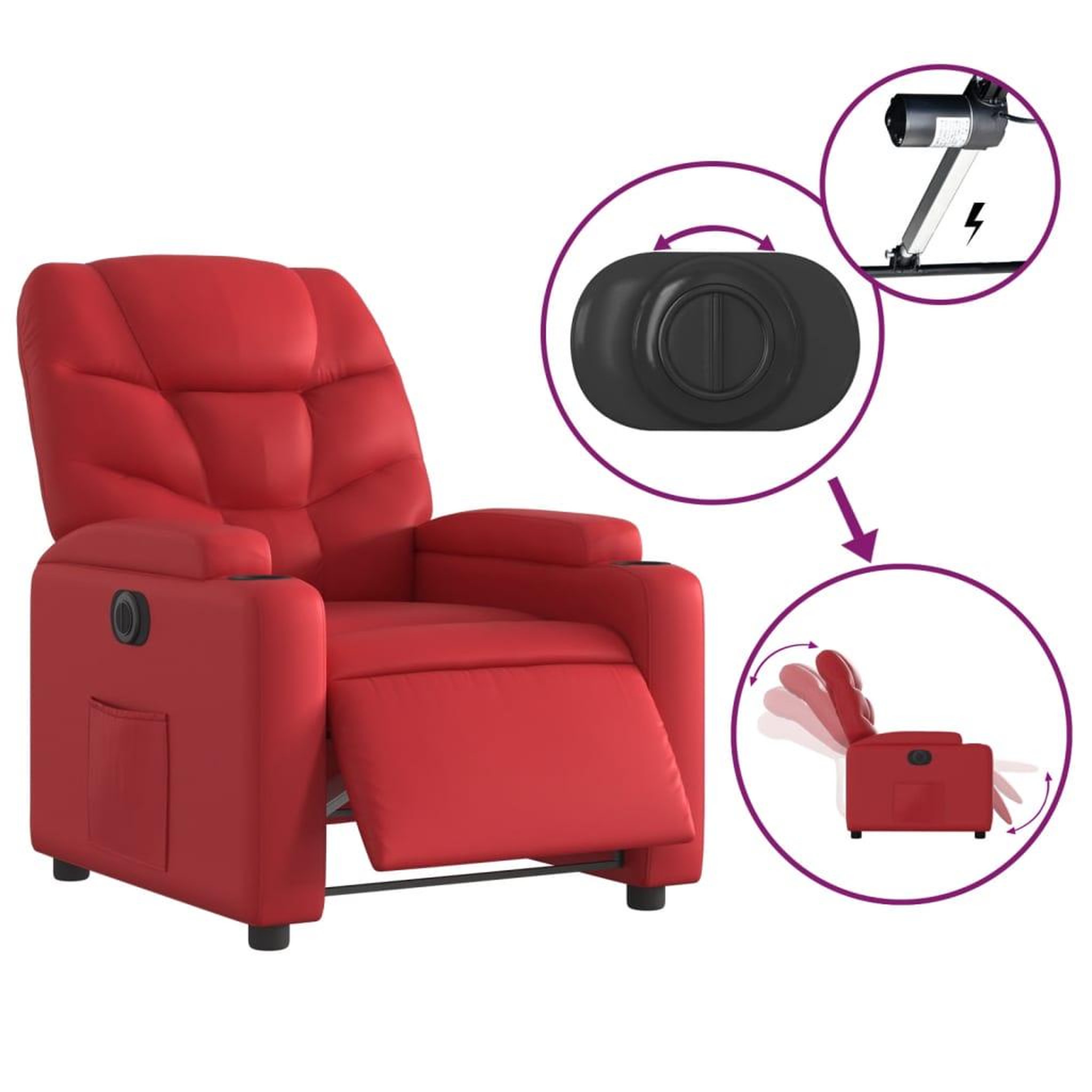 Voir la diapositive 5 : VIDAXL Fauteuil inclinable electrique Rouge Similicuir
