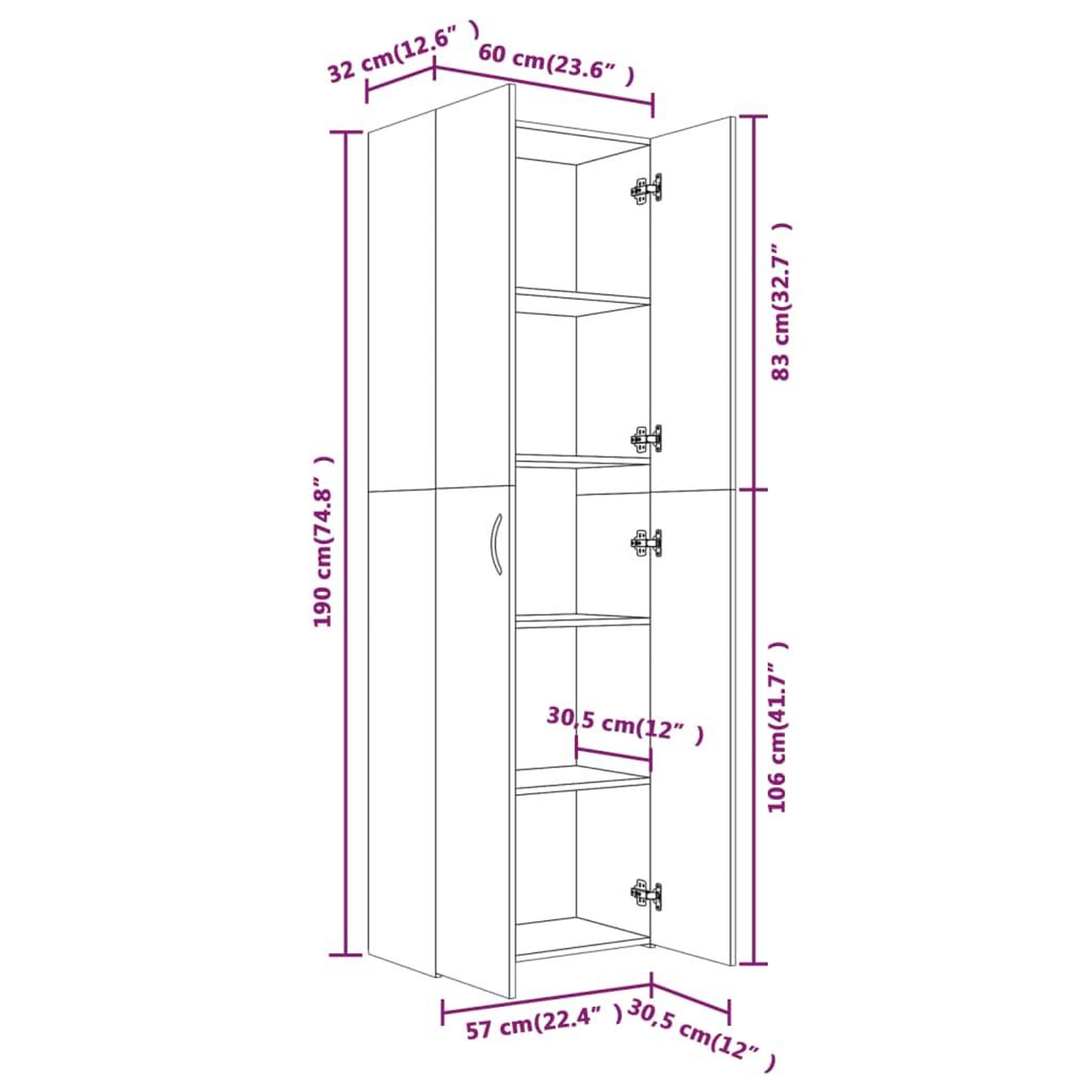 Voir la diapositive 6 : VIDAXL Armoire de bureau Sonoma gris 60x32x190 cm Bois d'ingenierie