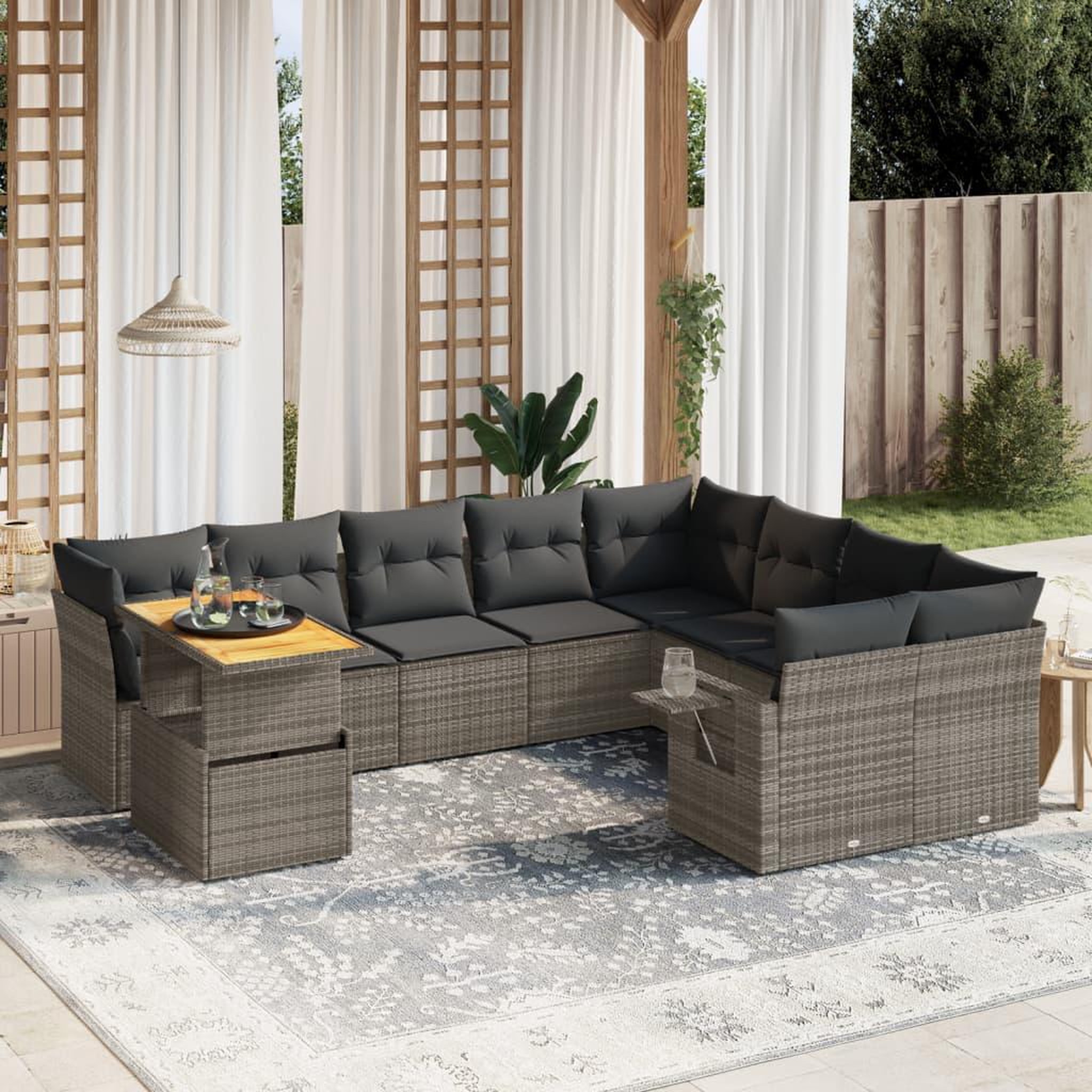 VIDAXL Salon de jardin avec coussins 10 pcs gris resine tressee