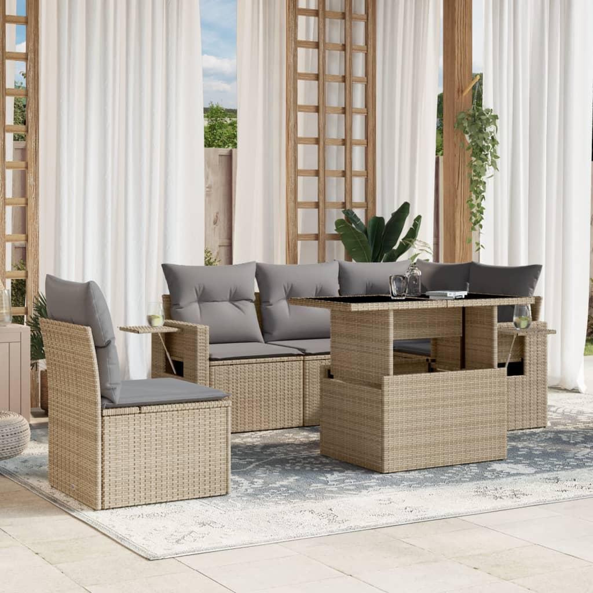 VIDAXL Salon de jardin avec coussins 6 pcs beige resine tressee