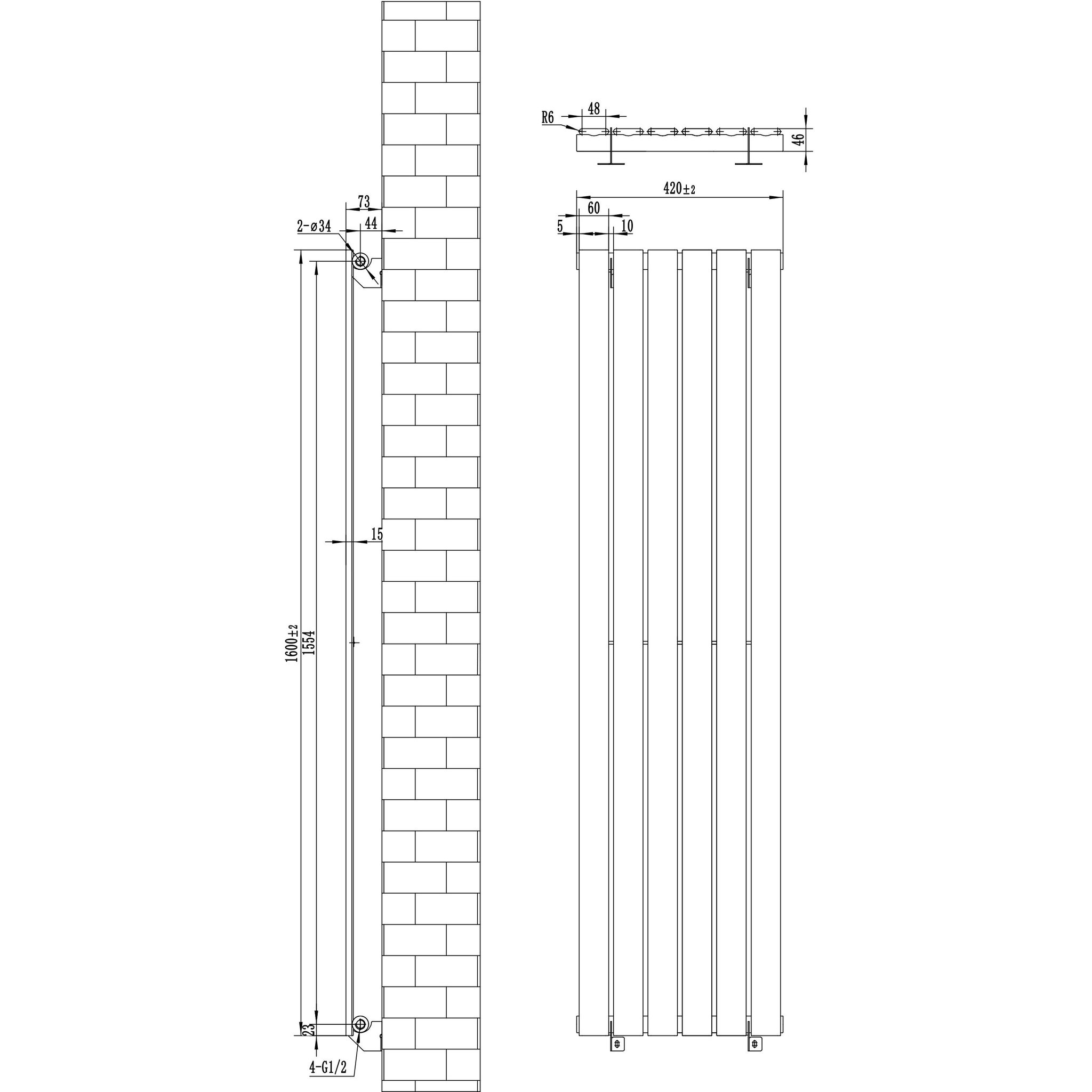 Voir la diapositive 5 : MONSTERSHOP Radiateur plat à 1 panneau & vannes - 1600 x 420 mm