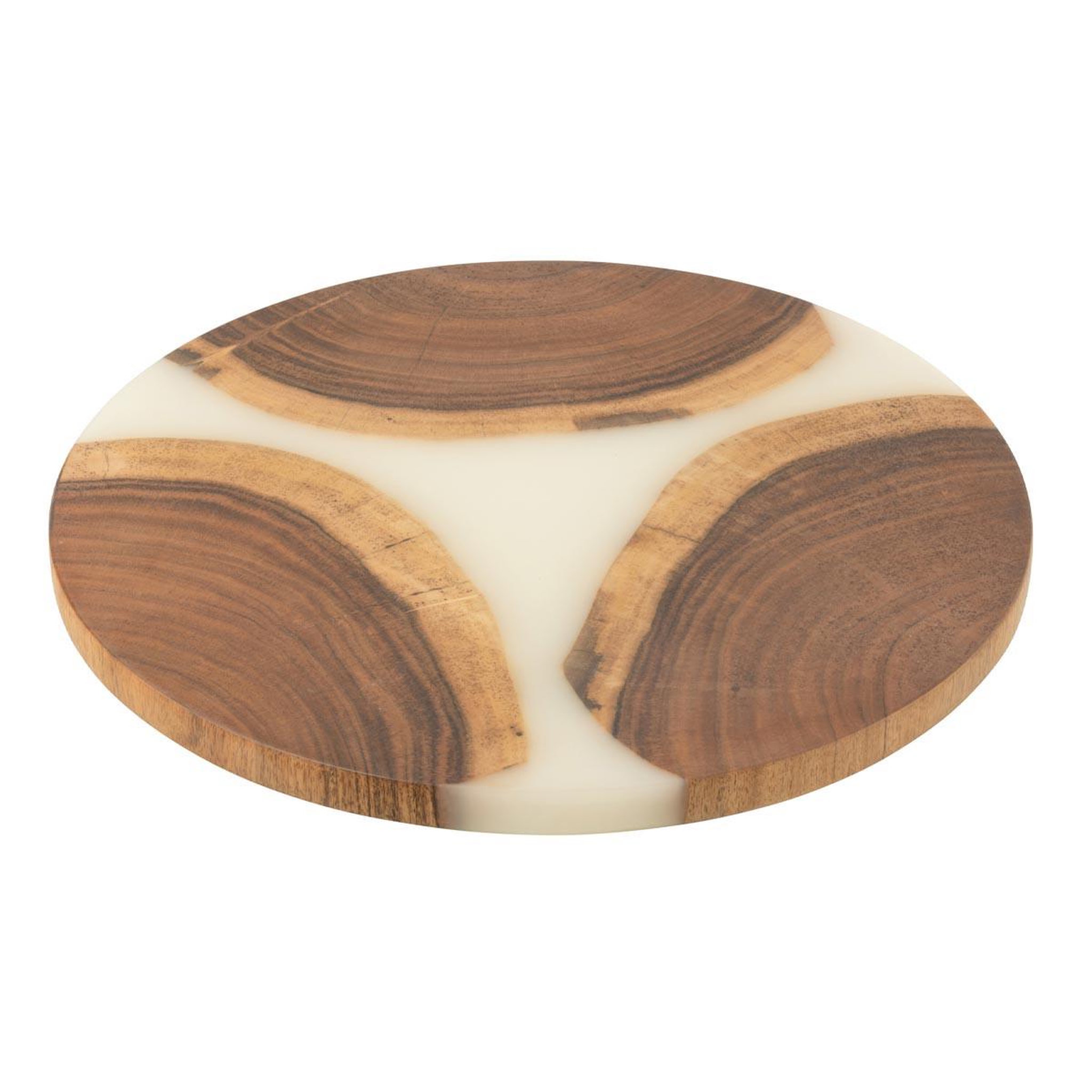 J-LINE Planche à Découper Ronde en Bois  Douglas  41cm Naturel & Blanc