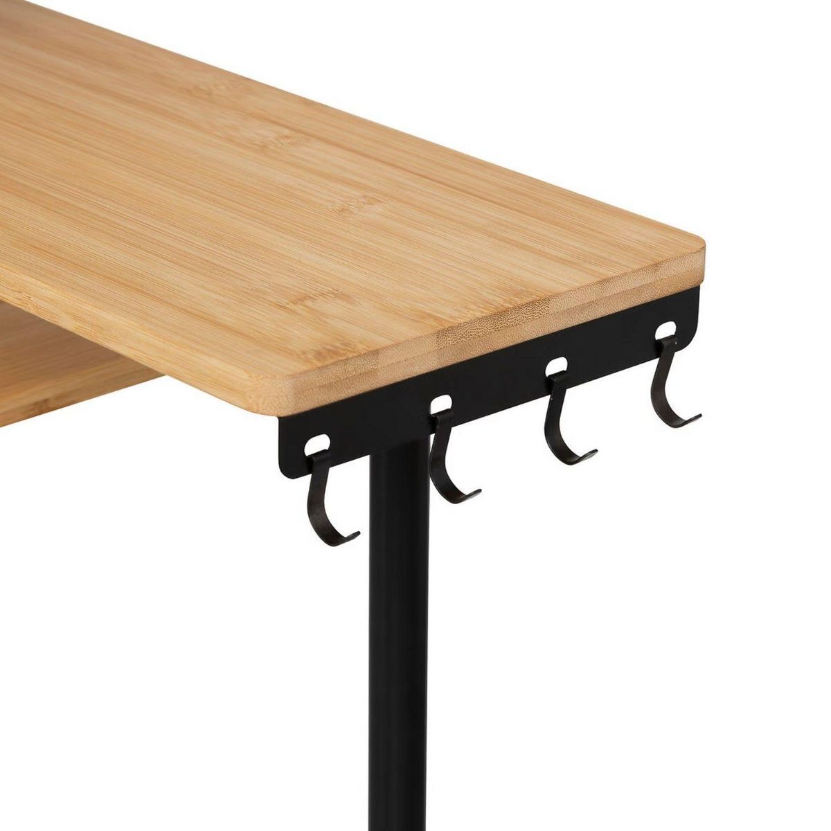 FIVE Étagère d'angle 3 niveaux en bambou et inox - Beige et noir