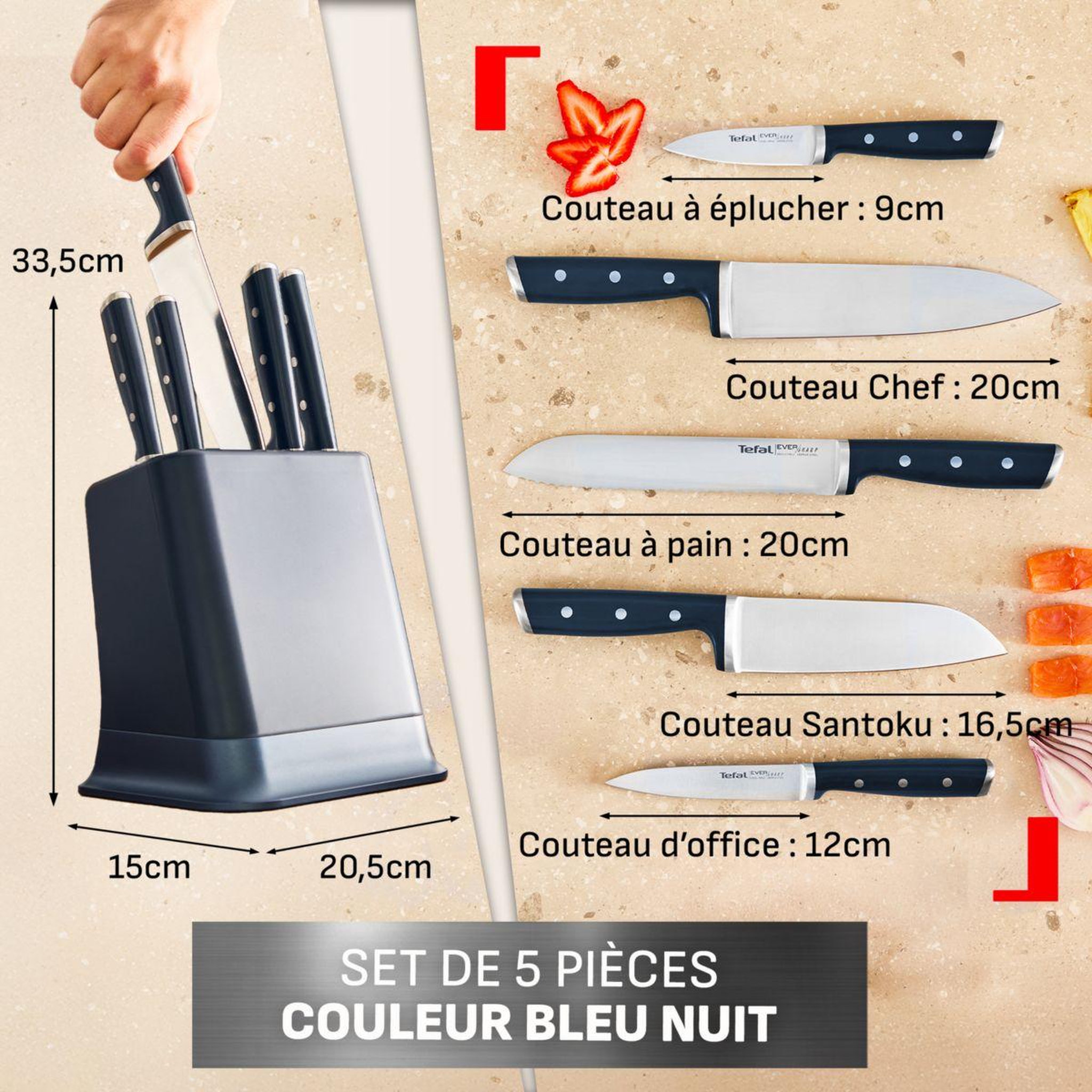 Voir la diapositive 5 : TEFAL Set de couteaux EverSharp Pro 5 pcs aiguiseur integré