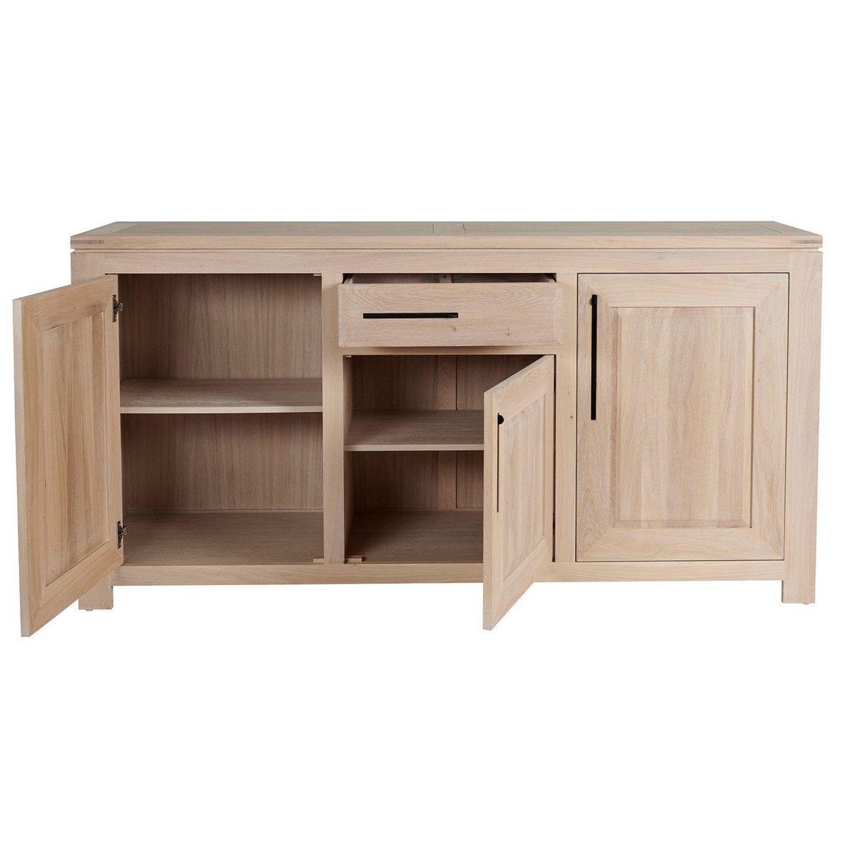 HELLIN Buffet bas moderne en chêne blanchi 3 portes 1 tiroir - BOSTON