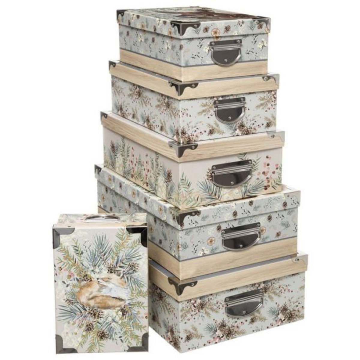 FEERIC LIGHT & CHRISTMAS Lot de 6 Boîtes Imprimées  Glacé  48cm Naturel