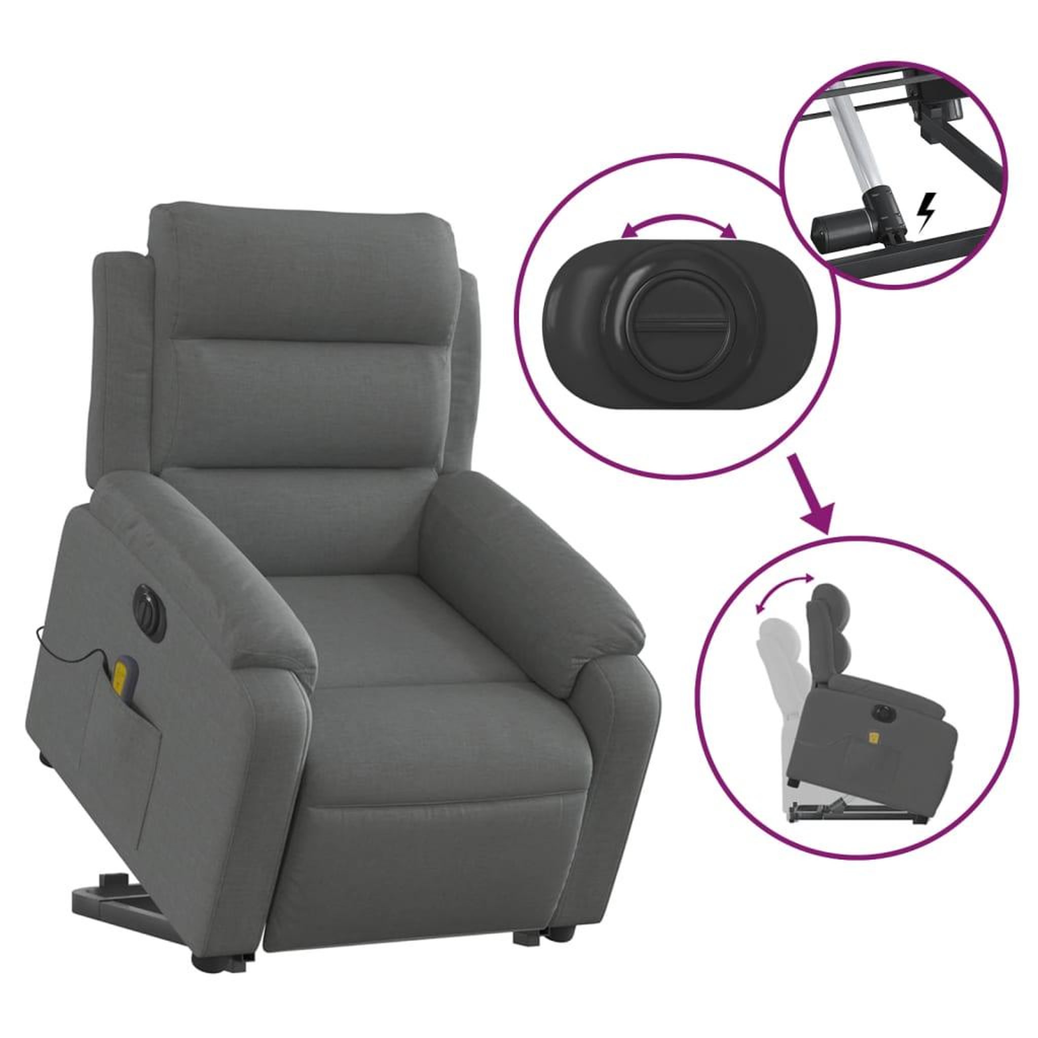 Voir la diapositive 5 : VIDAXL Fauteuil inclinable de massage electrique Gris fonce Tissu