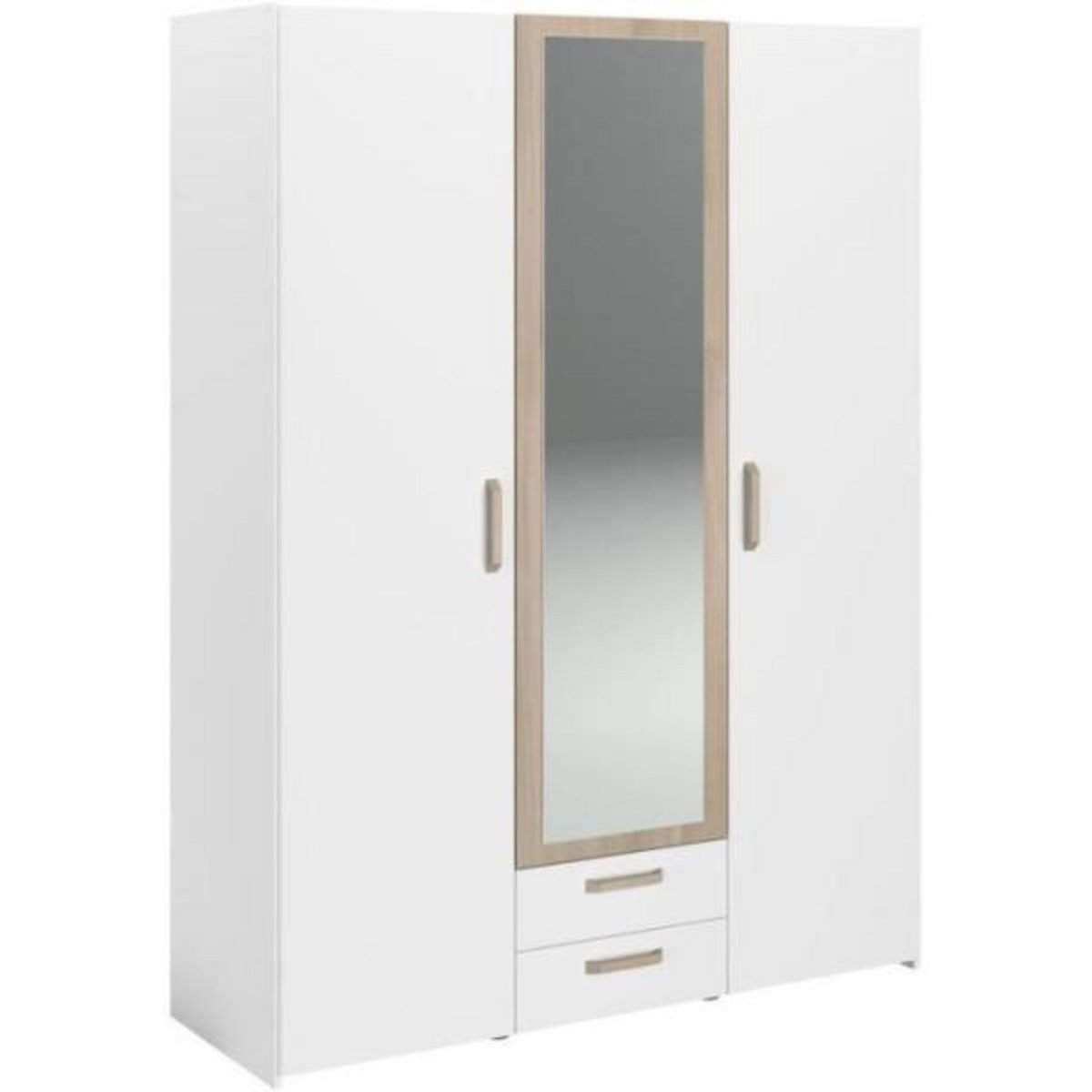 PARISOT Armoire DREAM 3 portes - Panneau de particules - Miroir - Décor blanc - L150 x H200 x P52 cm