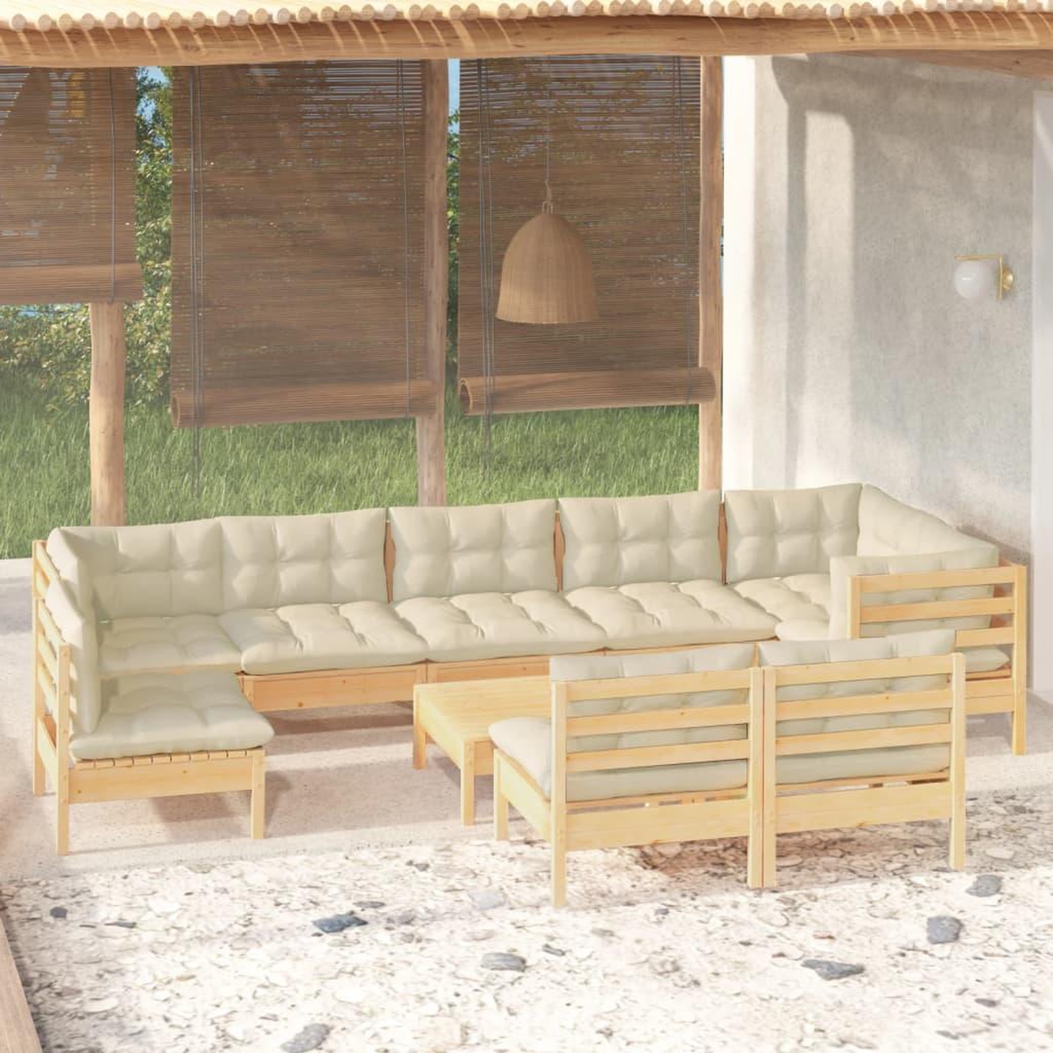Voir la diapositive 1 : VIDAXL Salon de jardin 10 pcs avec coussins creme bois de pin massif