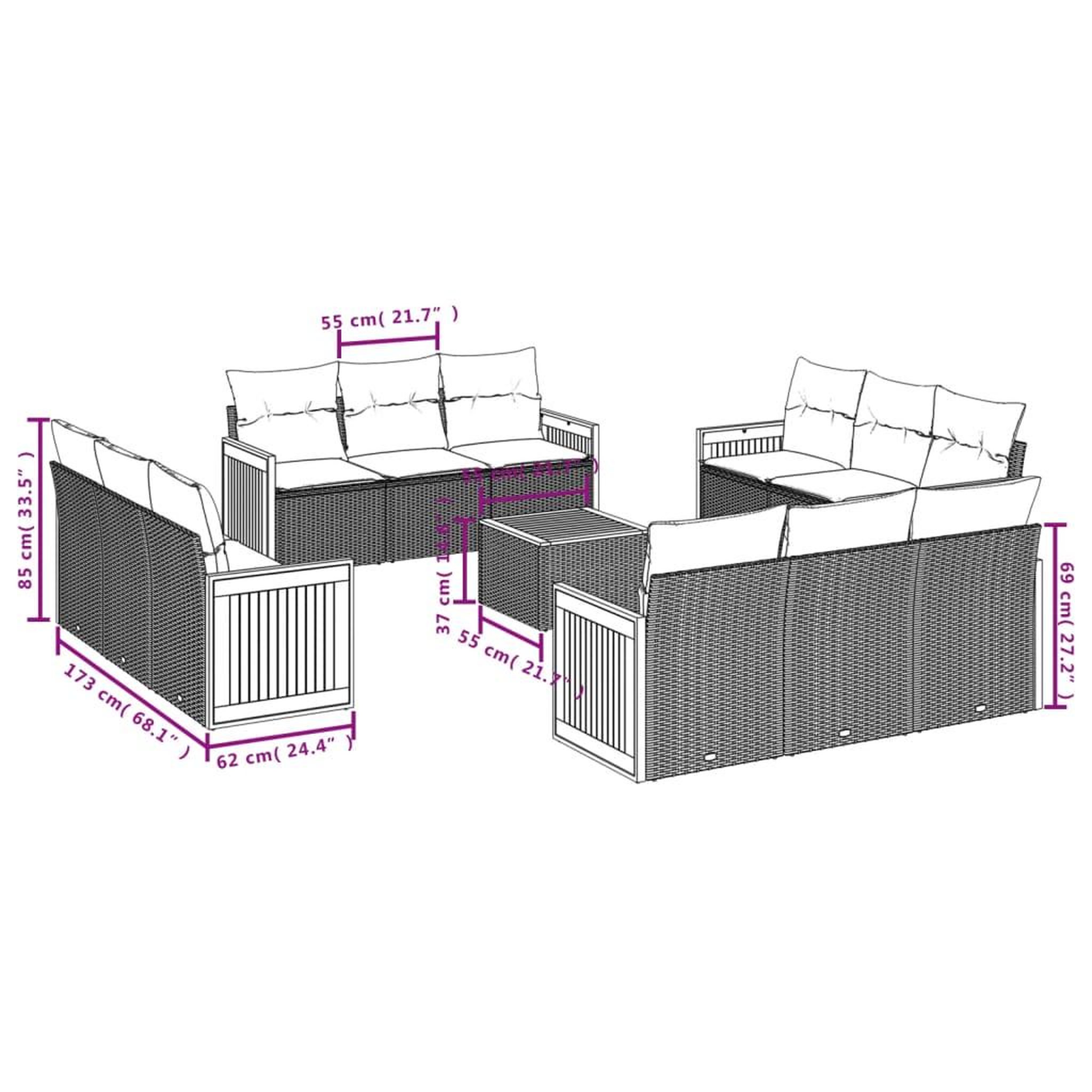 Voir la diapositive 6 : VIDAXL Salon de jardin avec coussins 13 pcs noir resine tressee