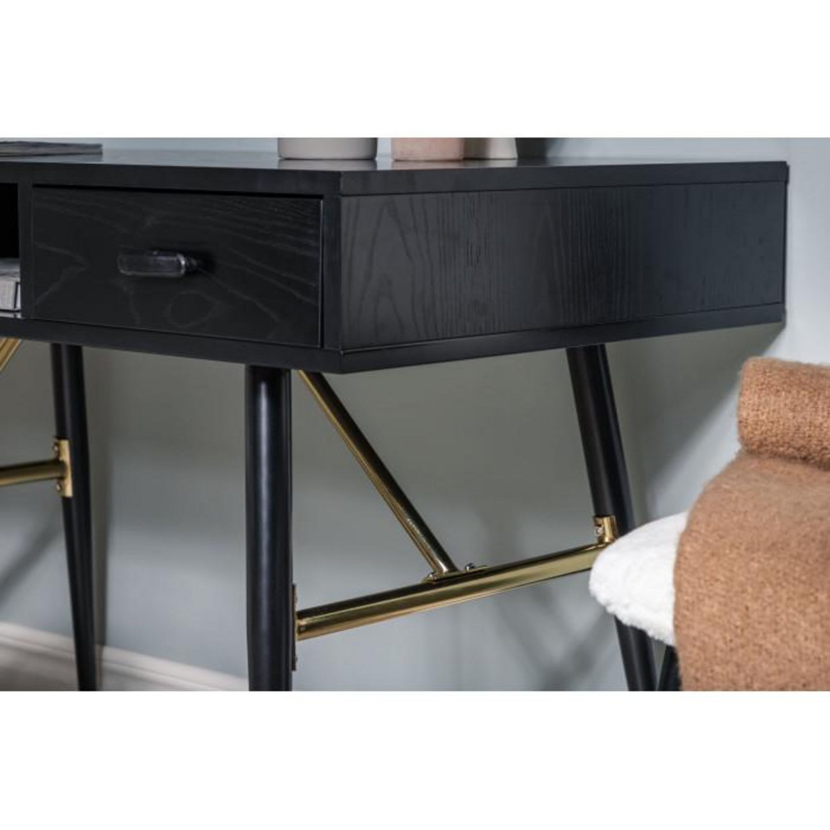 Paris Prix Bureau Design Avec Tiroir  Gold  110cm Noir