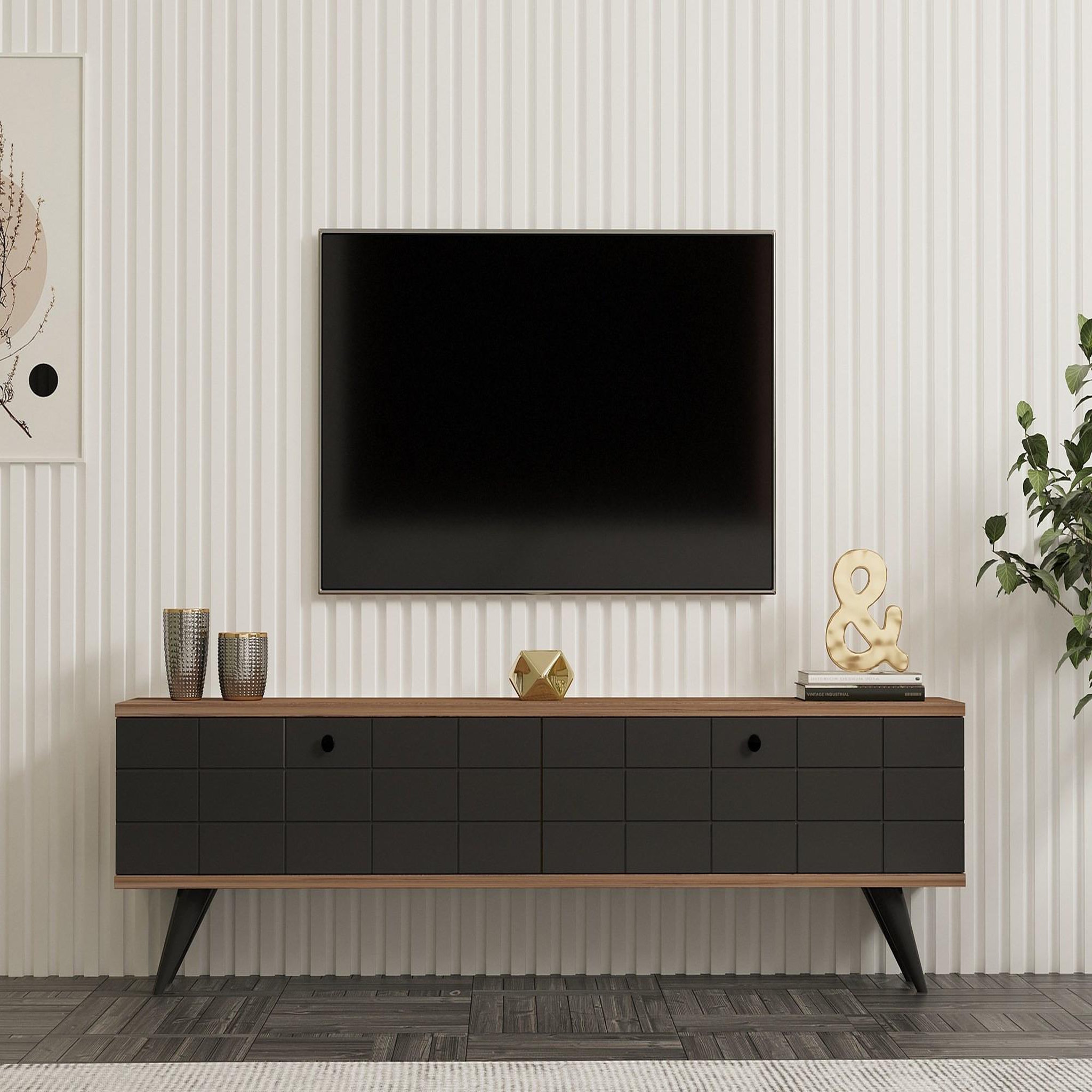 Voir la diapositive 3 : Habitat et Jardin Meuble tv en bois  alberi  - 160 x 25 x 35 cm - gris anthracite