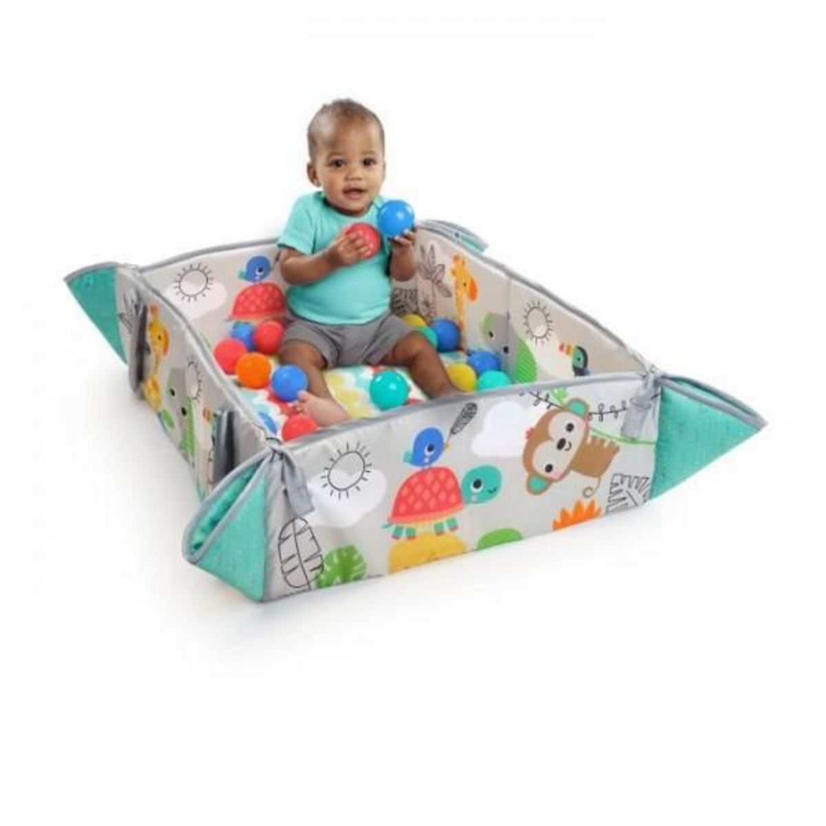 Bright Starts BRIGHT STARTS Tapis d'éveil maxi Monde Tropical, 5 modes de jeu - 40 balles - 7 jouets détachables