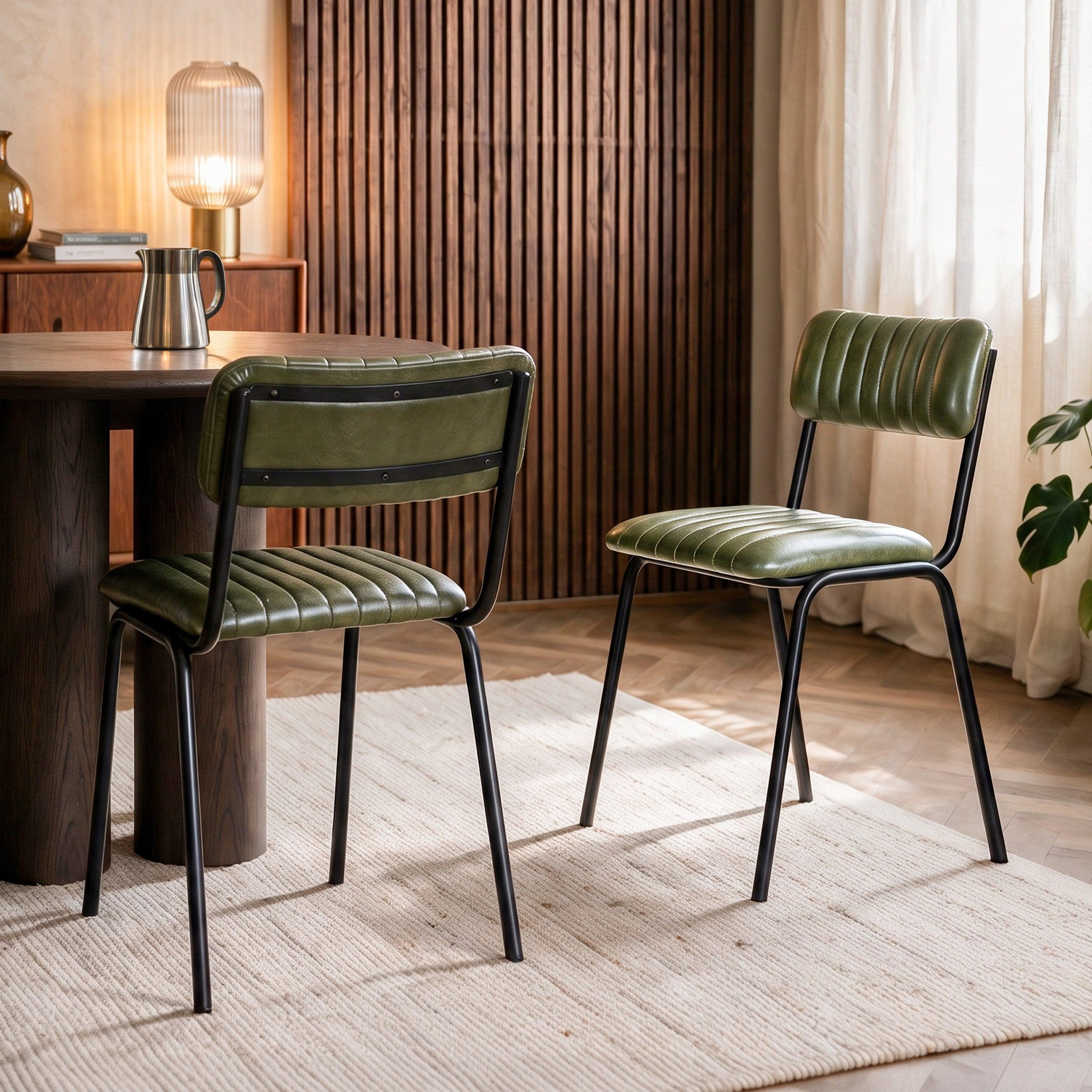 Voir la diapositive 2 : MAISON PAVANE Lot de 2 chaises en cuir de buffle vert-Arsène