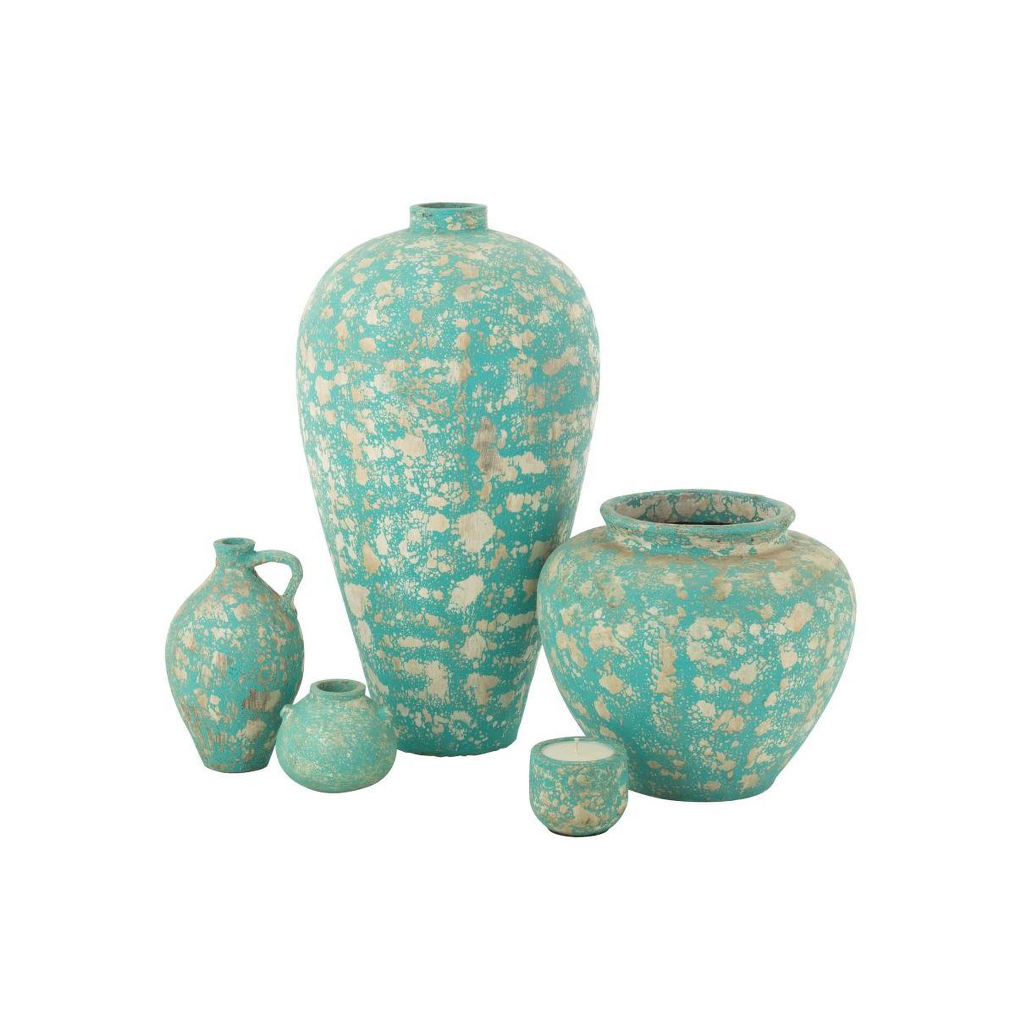 Voir la diapositive 2 : J-LINE Pot Antique Rond en Ciment  Mack  60cm Bleu Azur