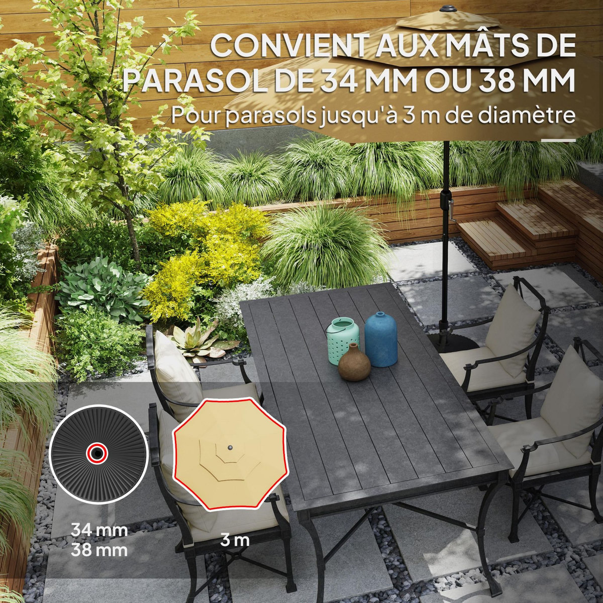 OUTSUNNY Pied de parasol design rond dia.55 x 30 cm - lestage eau sable - HDPE noir