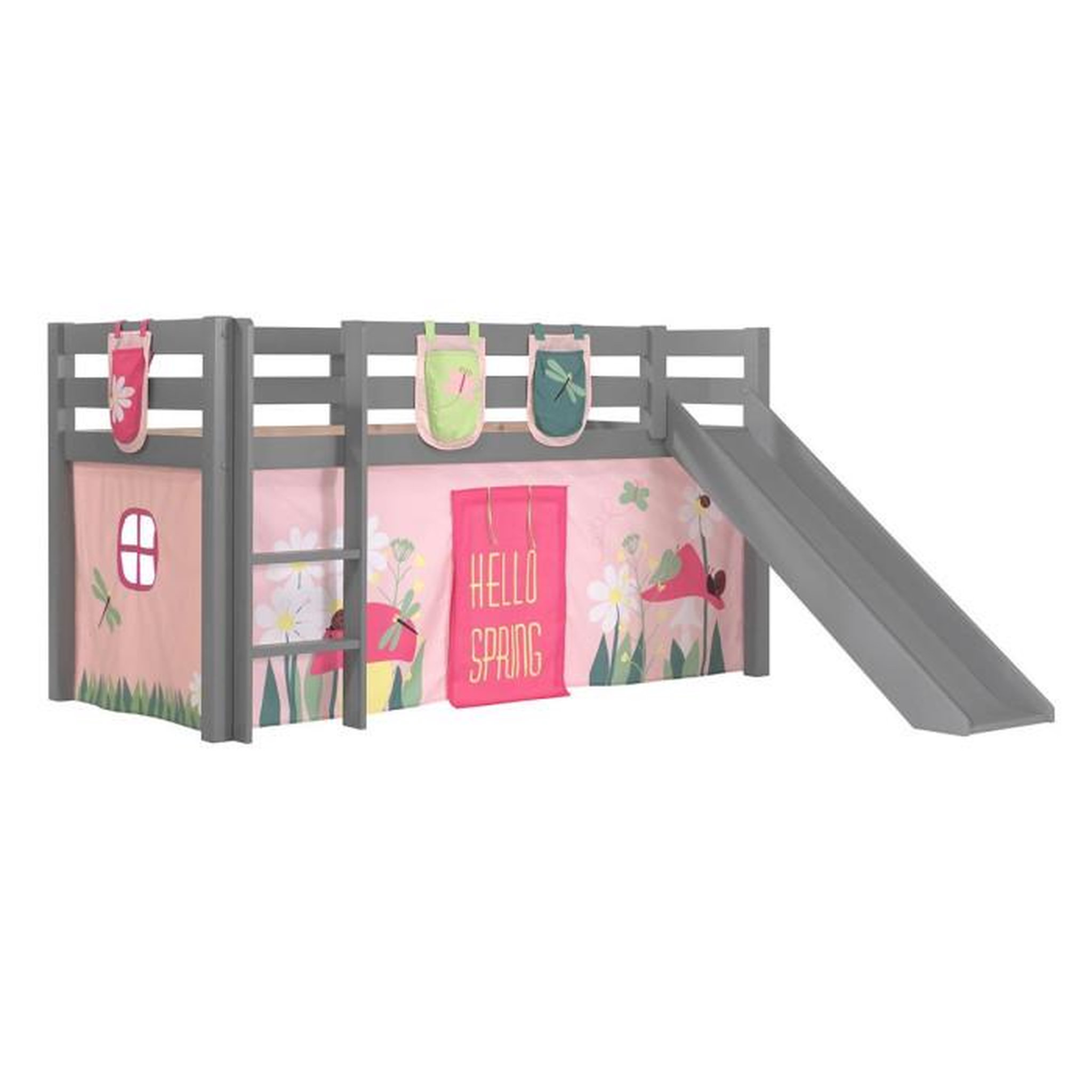 Voir la diapositive 1 : Paris Prix Pack - Lit Enfant Toboggan, Tente & 3 Pochettes  Pino Spring  Gris