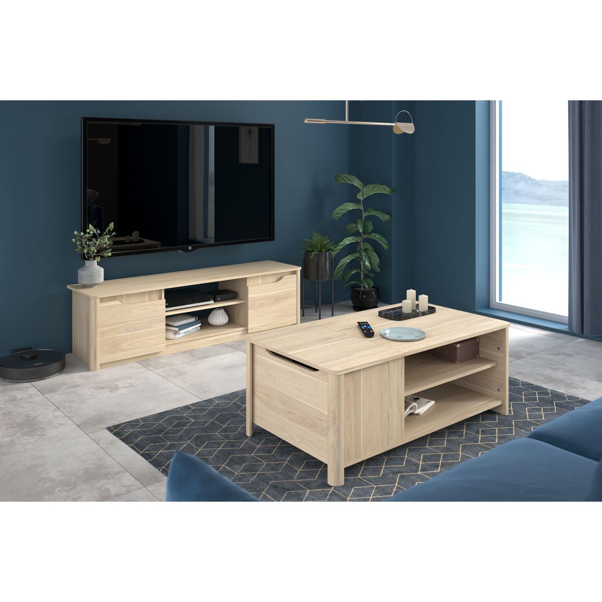 Voir la diapositive 7 : Meuble TV 2 portes 2 niches L150 cm MARGOT