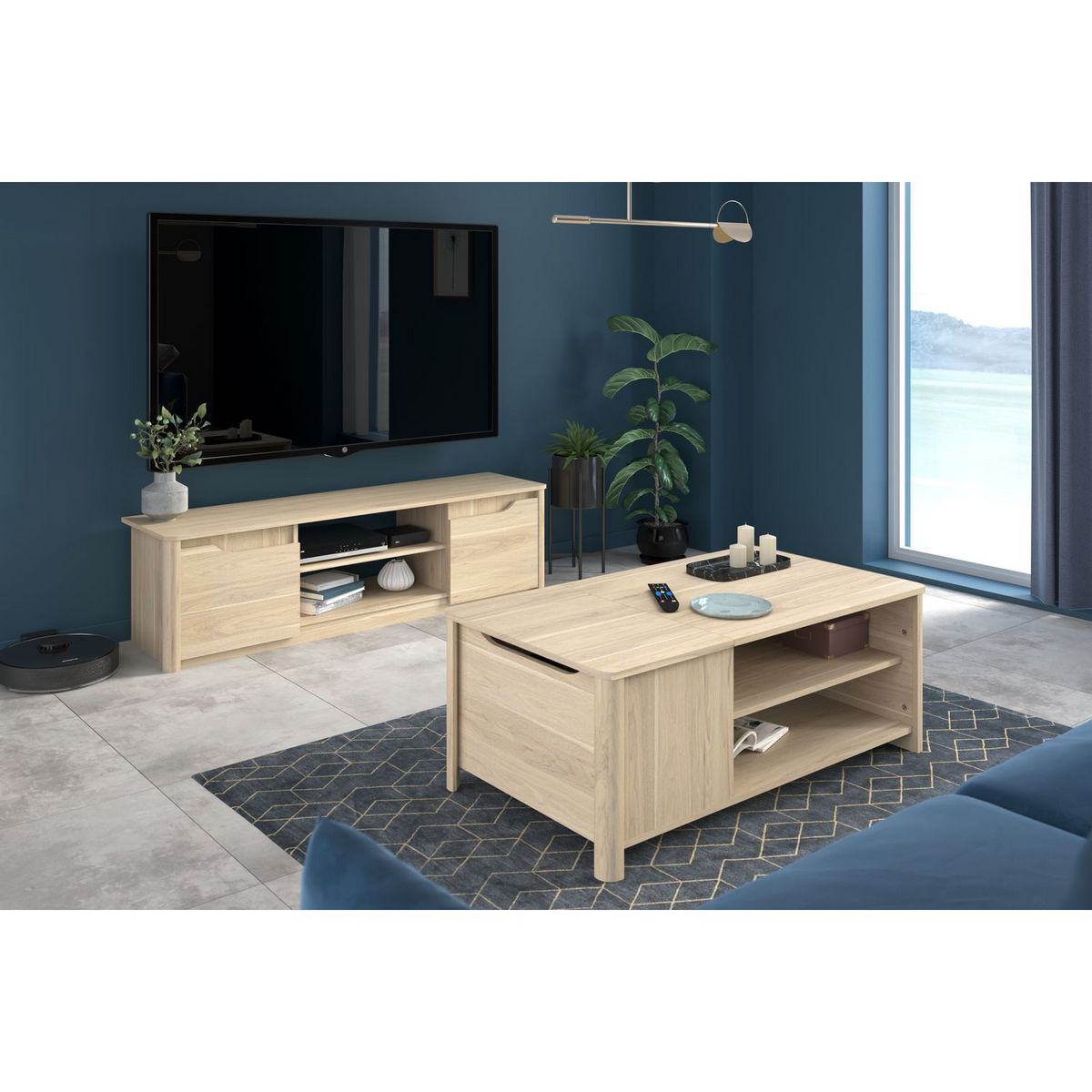 Meuble TV 2 portes 2 niches L150 cm MARGOT