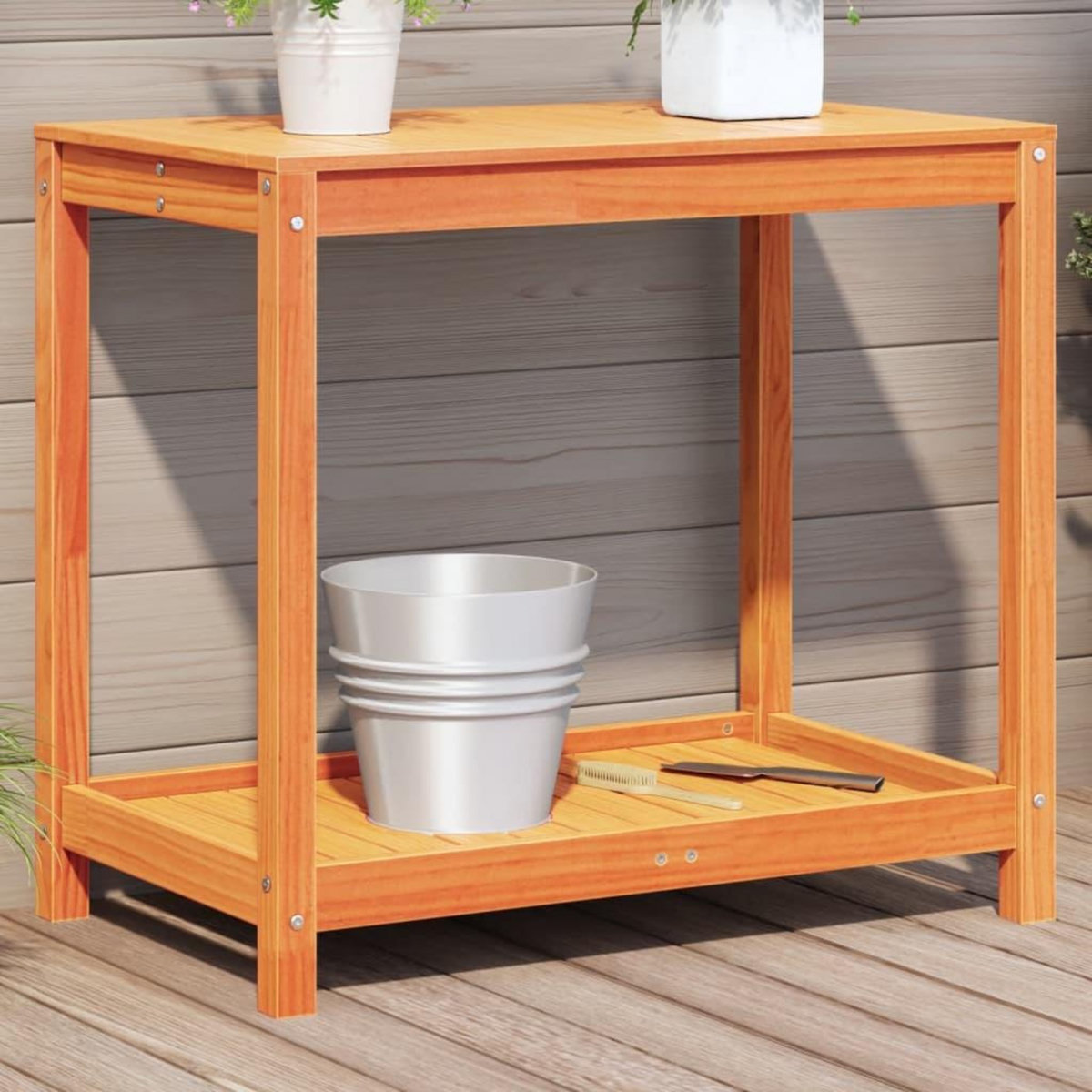 VIDAXL Table de rempotage avec etagere cire marron bois massif de pin