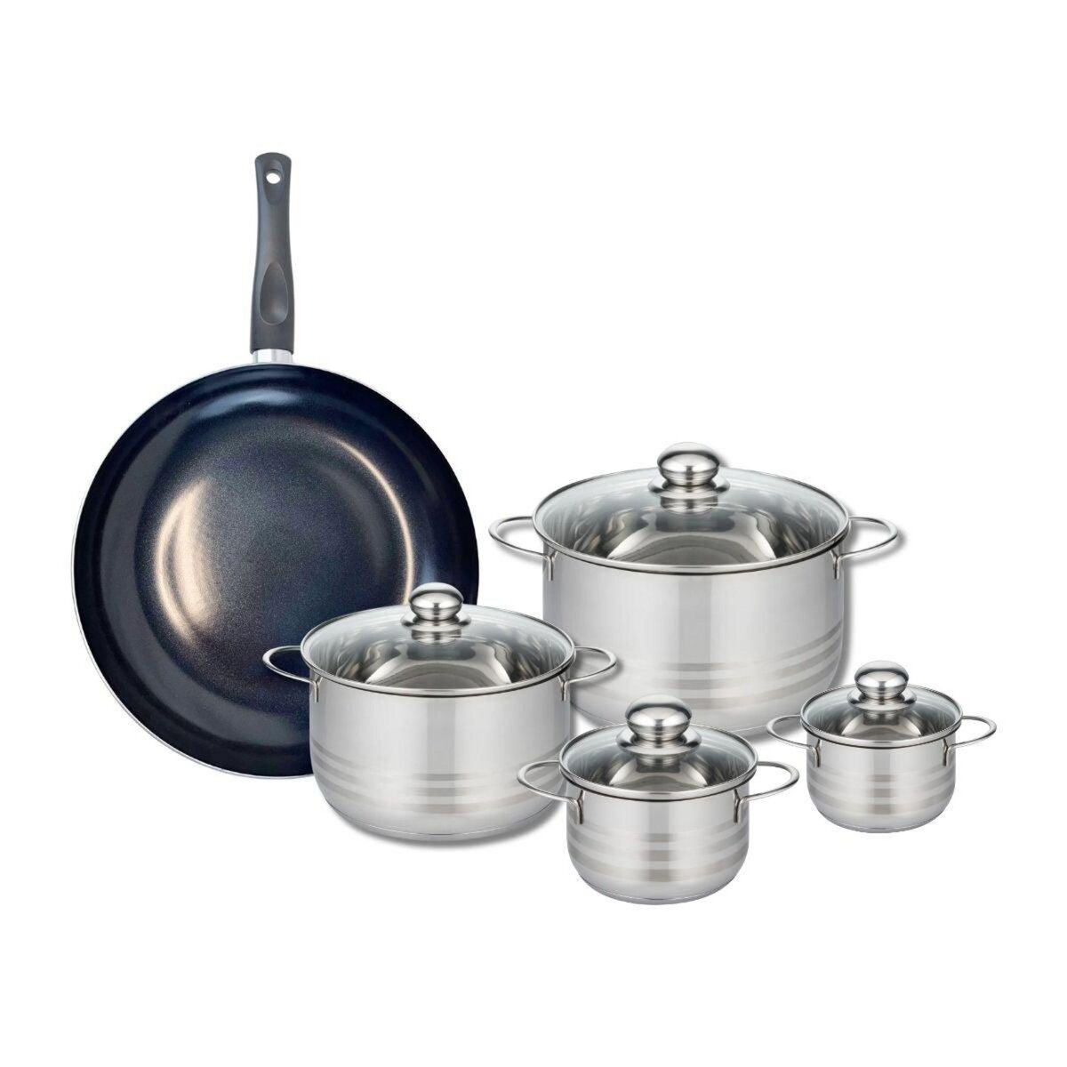 ELO Ensemble de 1 Poêle de cuisson 32 cm et 4 faitouts 12, 14, 20 et 24 cm Elo Prima Brillant