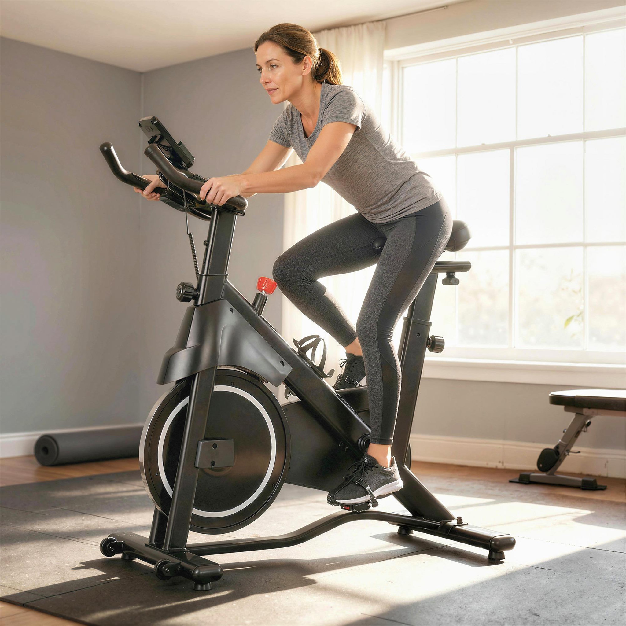 Voir la diapositive 2 : HOMCOM Vélo d'appartement biking résistance magnétique réglable écran LCD acier blanc
