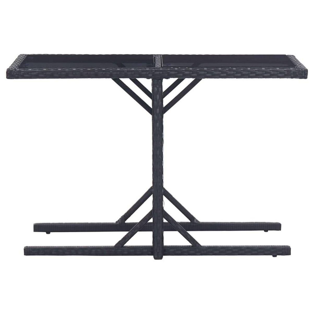 VIDAXL Table de jardin Noir 110x53x72 cm Verre et resine tressee
