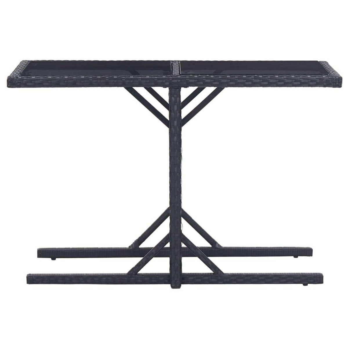VIDAXL Table de jardin Noir 110x53x72 cm Verre et resine tressee
