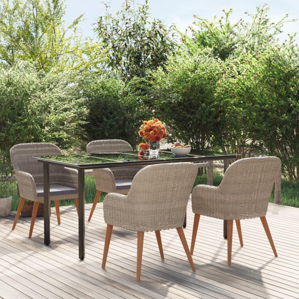 VIDAXL Ensemble a manger de jardin et coussins 5 pcs Marron