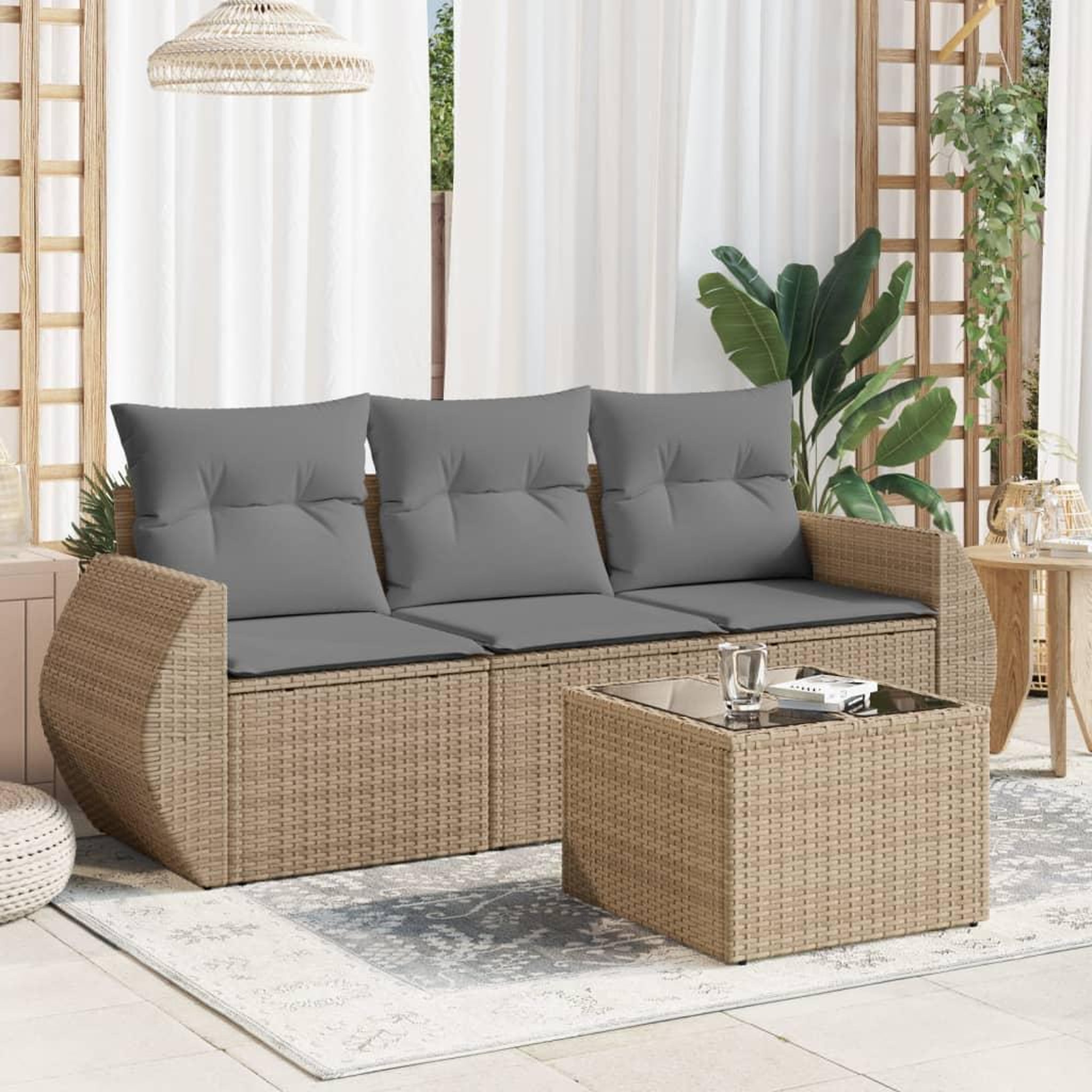 VIDAXL Salon de jardin avec coussins 4 pcs beige resine tressee