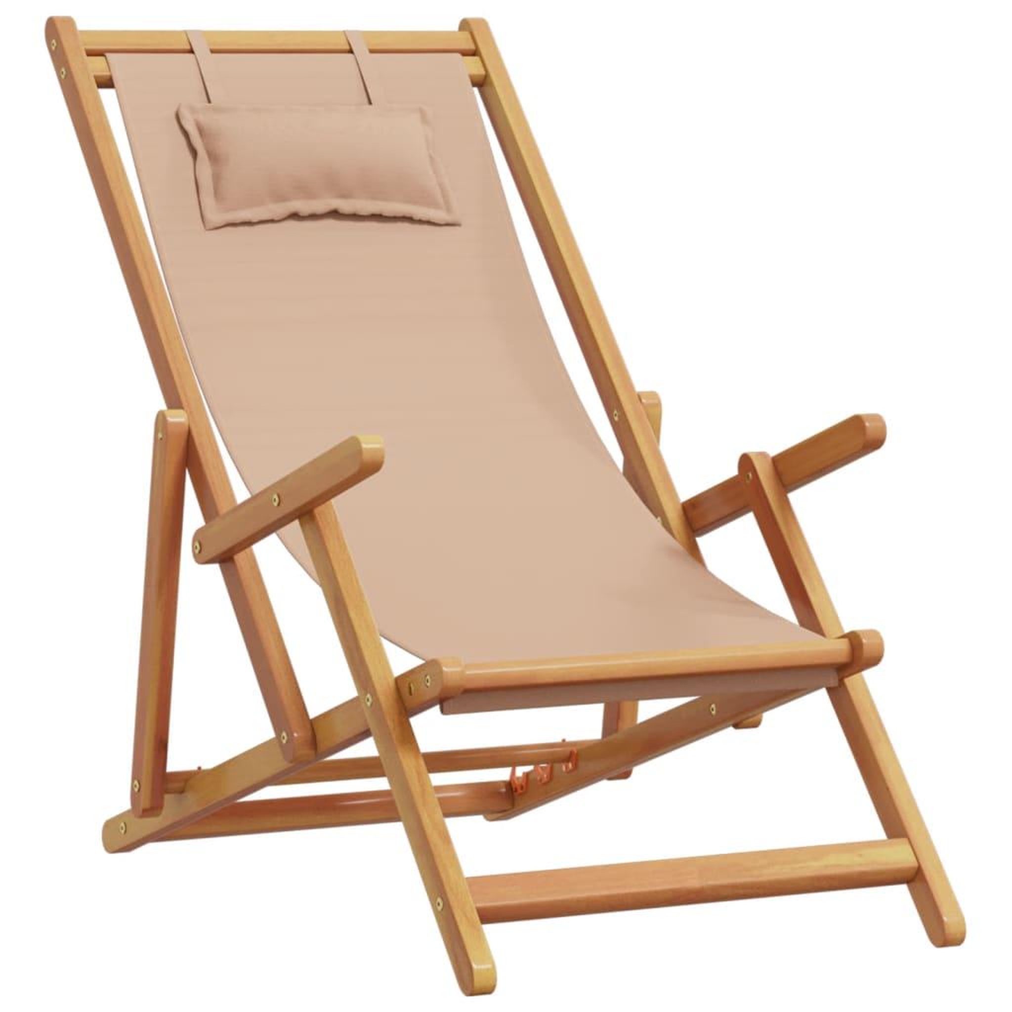 Voir la diapositive 3 : VIDAXL Chaises de plage pliantes lot de 2 taupe tissu et bois massif