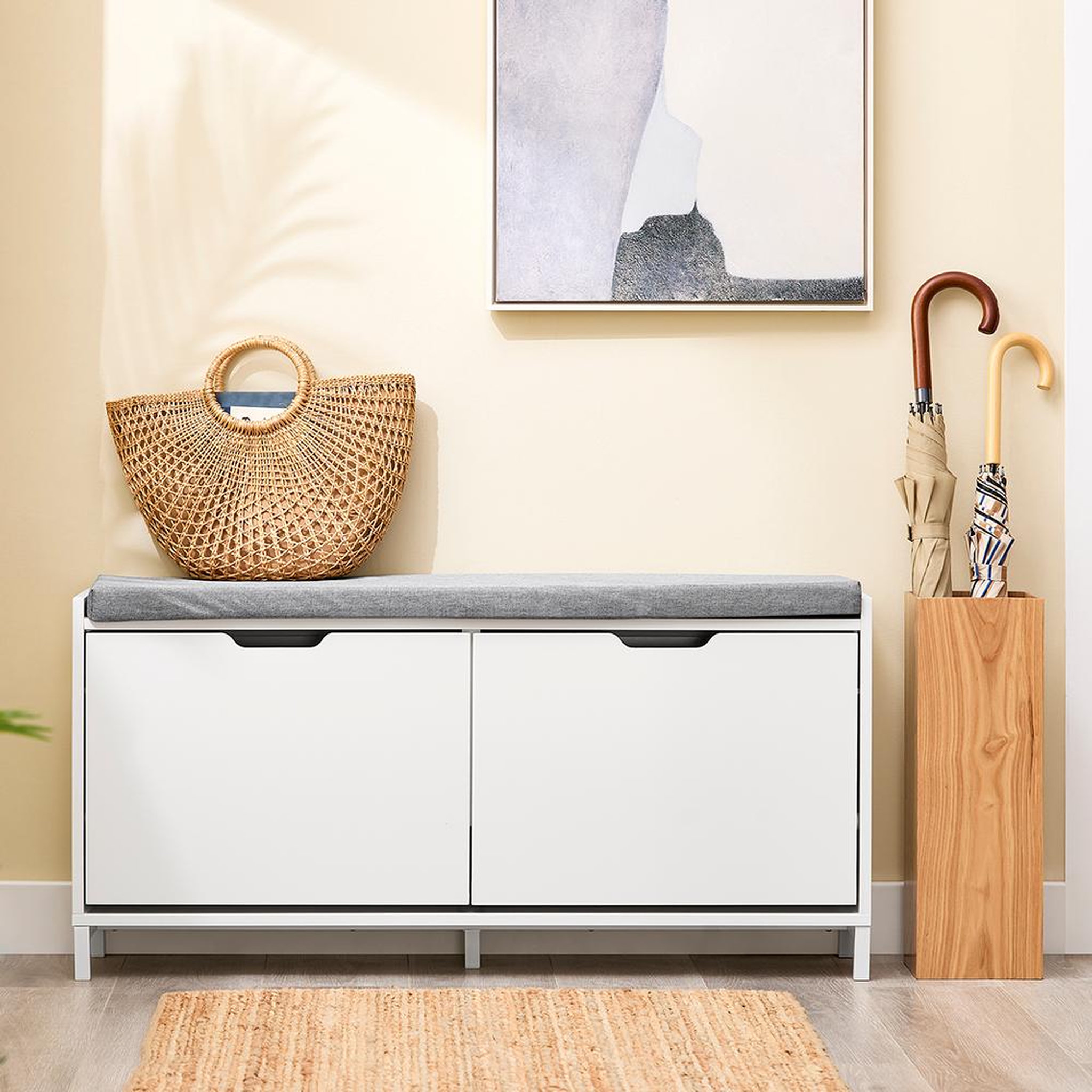 Voir la diapositive 2 : SOBUY SoBuy - Banc de rangement à chaussures avec deux portes - Blanc - 105x24x52cm - FSR151-L-W