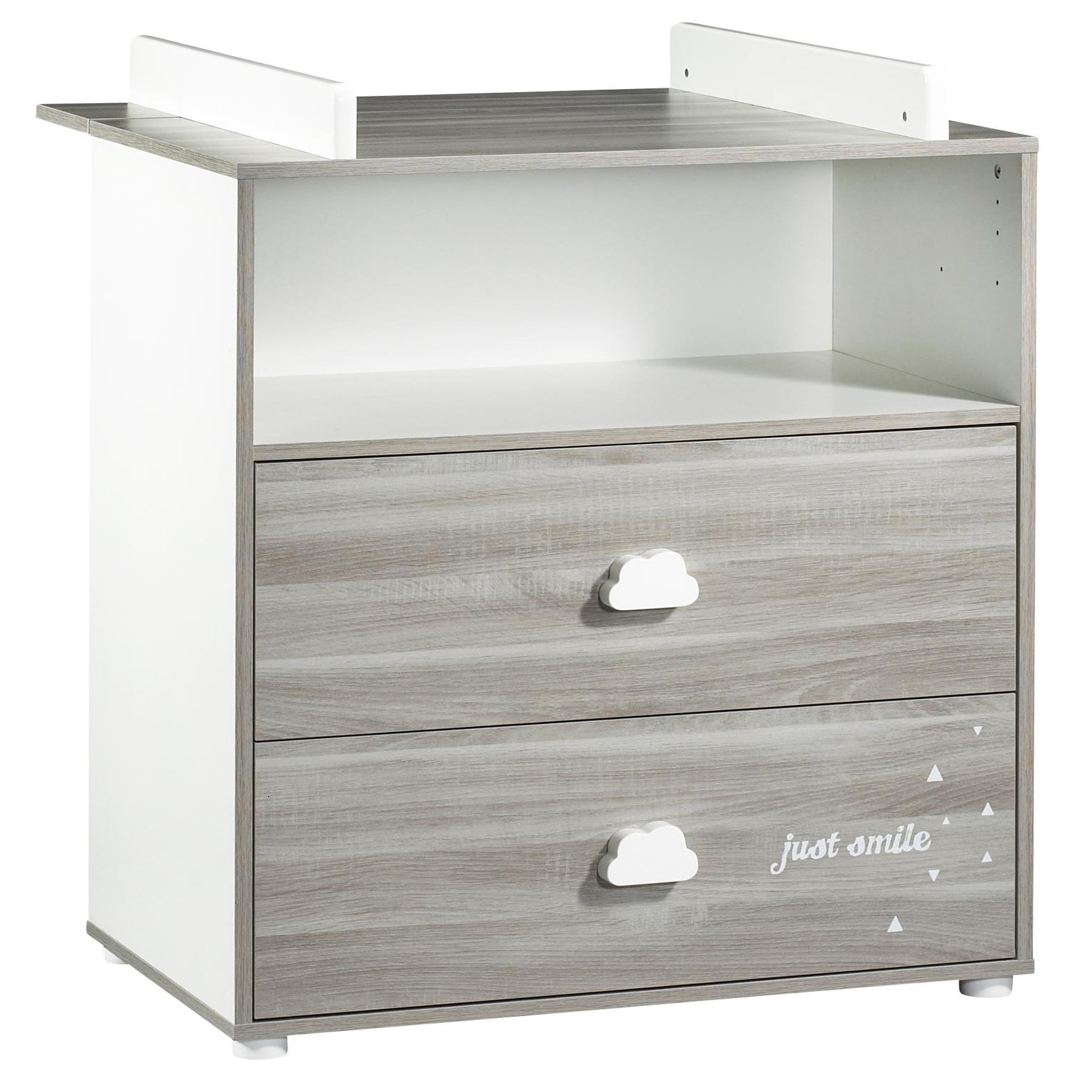 BABY PRICE Commode à langer 2 tiroirs + 1 grande niche HAPPY, Chêne Silex
