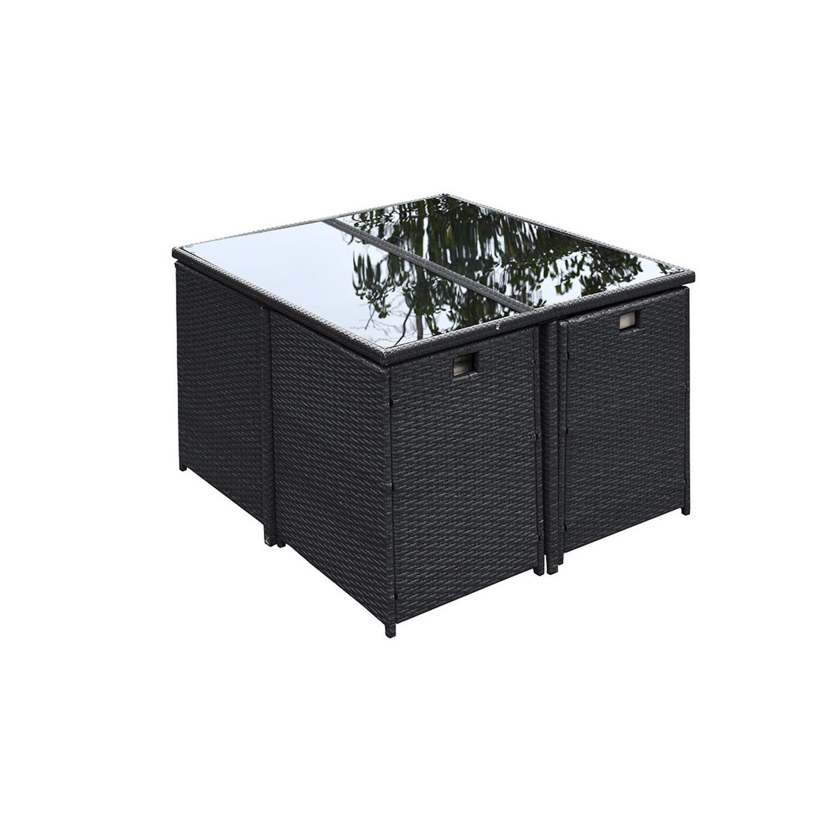 CONCEPT USINE Table et chaises 8 places en résine tressée noir et gris FLORIDA