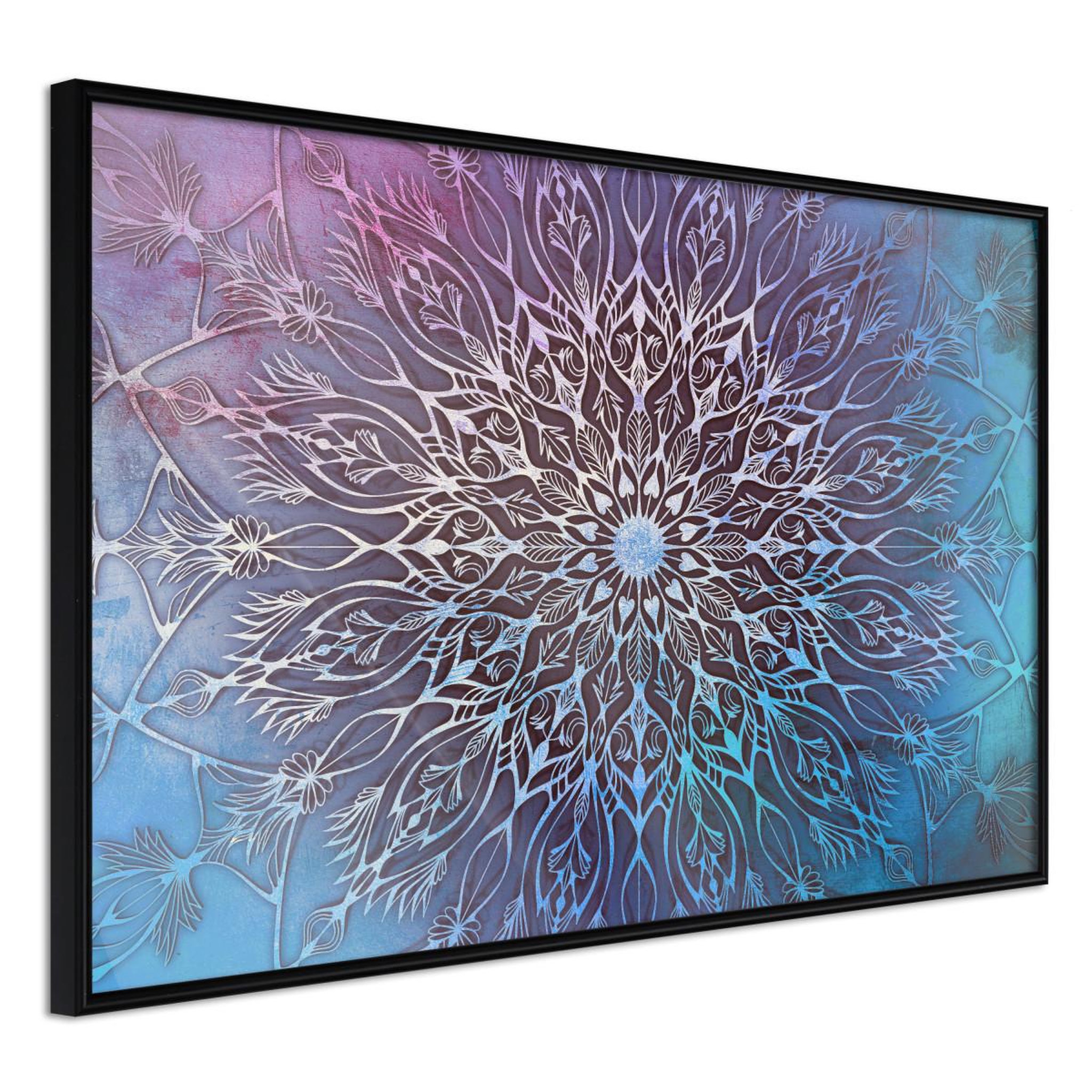Paris Prix Affiche murale encadrée  blue and pink mandala. Coloris disponibles : Noir, Jaune