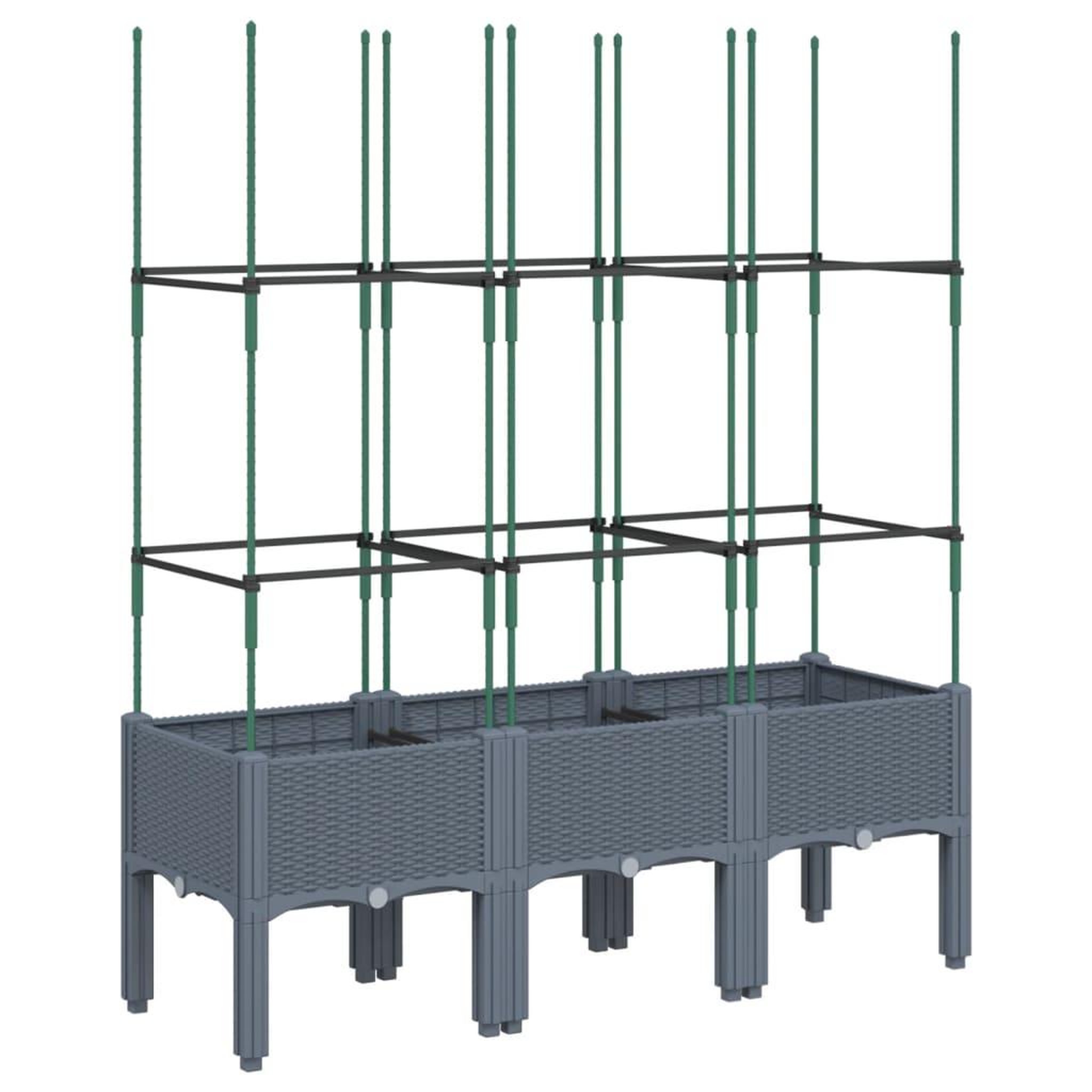 Voir la diapositive 5 : VIDAXL Jardiniere avec treillis bleu gris 120x40x142,5 cm PP