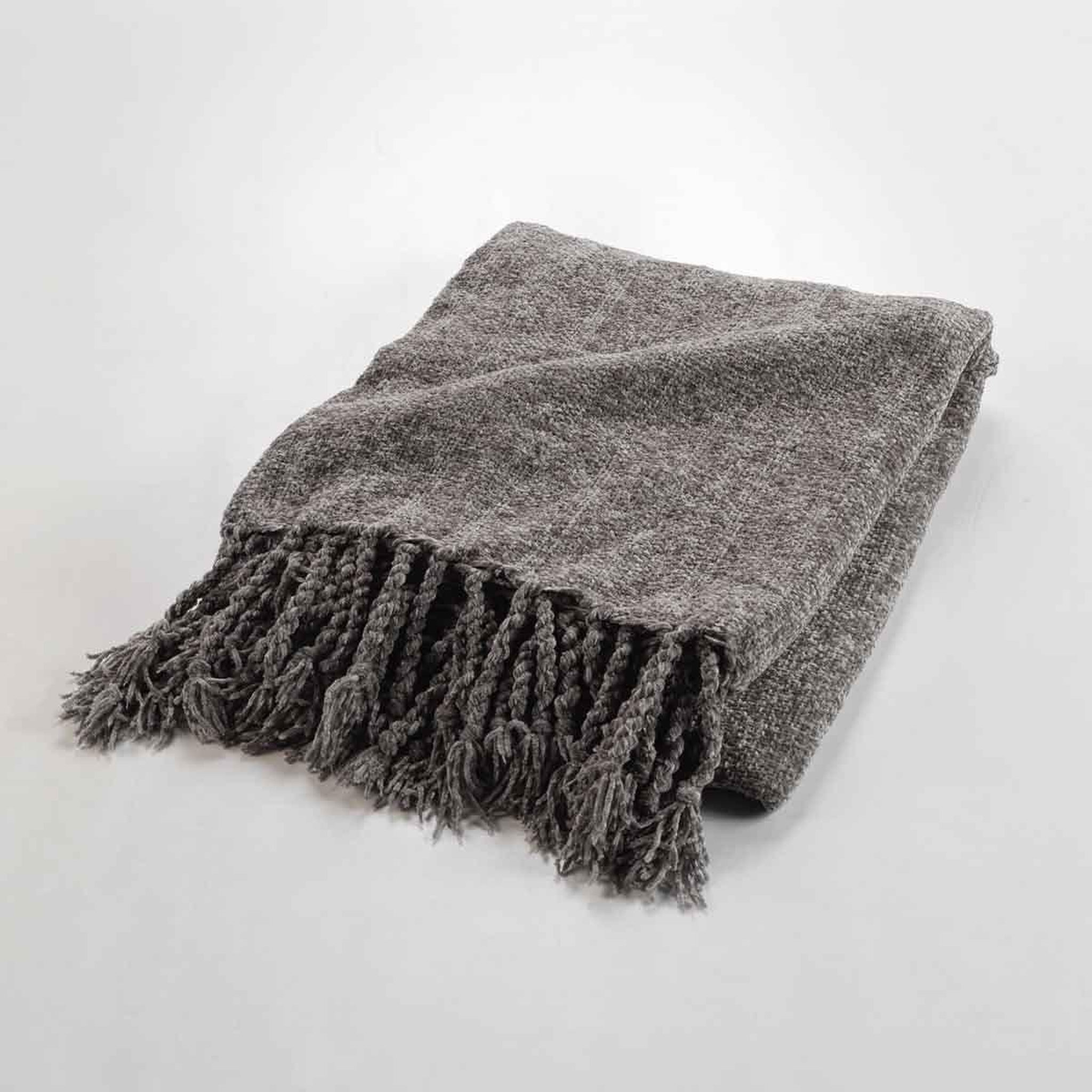 Voir la diapositive 2 : Douceur d'Intérieur Plaid à franges uni  mélissa  125x150cm taupe