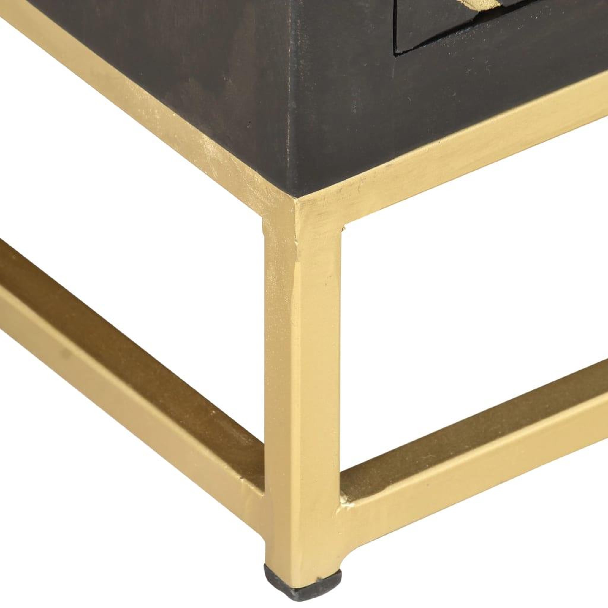 Voir la diapositive 4 : VIDAXL Meuble TV Noir et dore 120 x 30 x 40 cm Bois massif de manguier