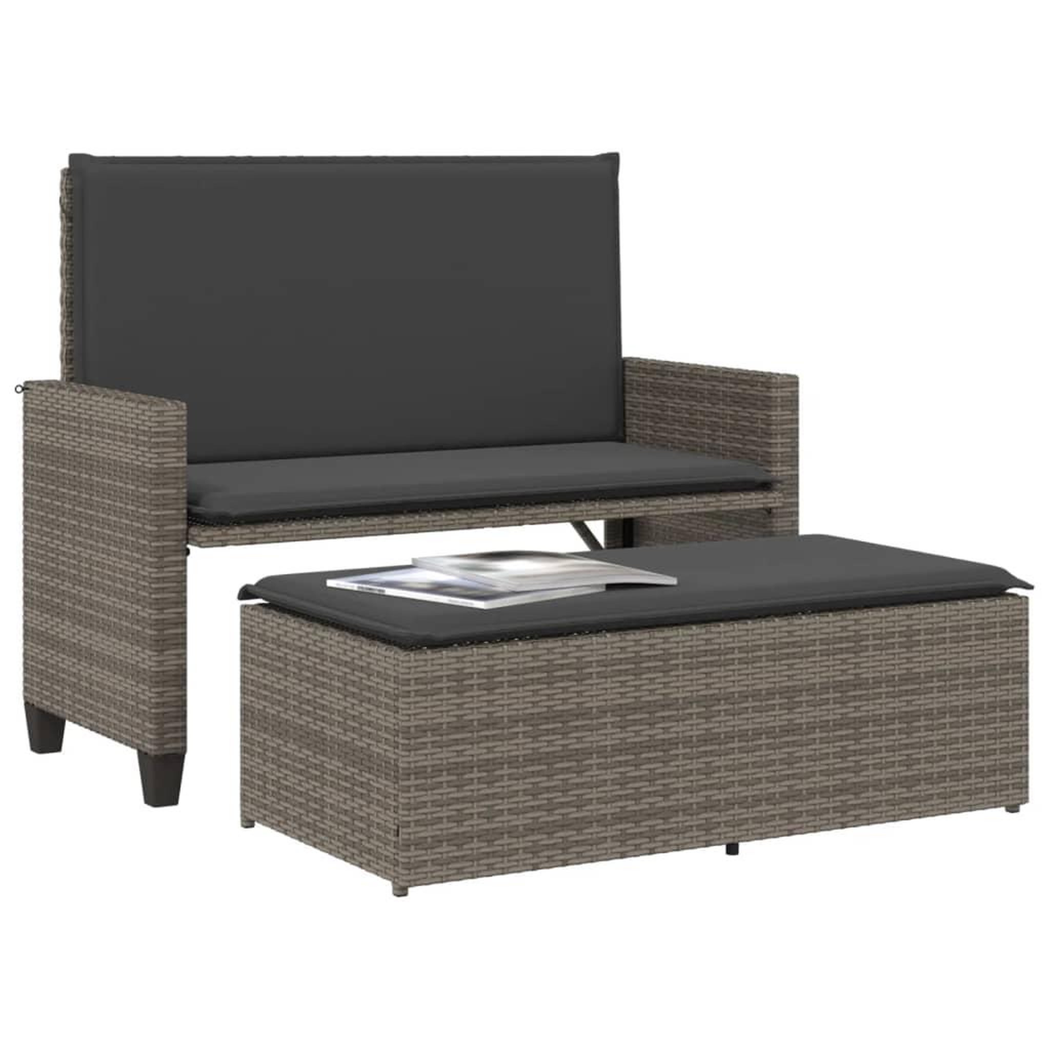 Voir la diapositive 4 : VIDAXL Banc de jardin avec coussins et repose-pied gris resine tressee