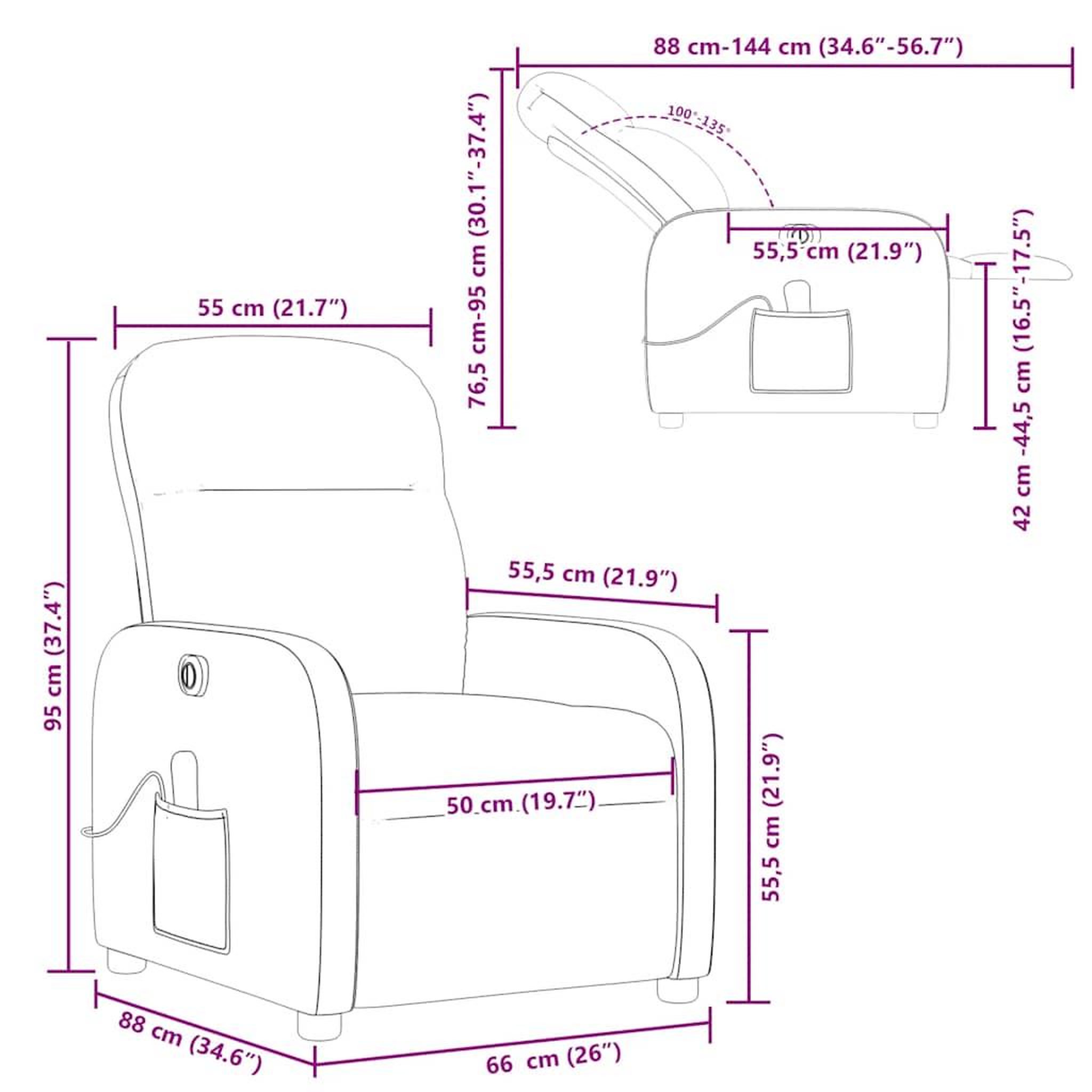 Voir la diapositive 6 : VIDAXL Fauteuil de massage inclinable electrique Rouge bordeaux Tissu