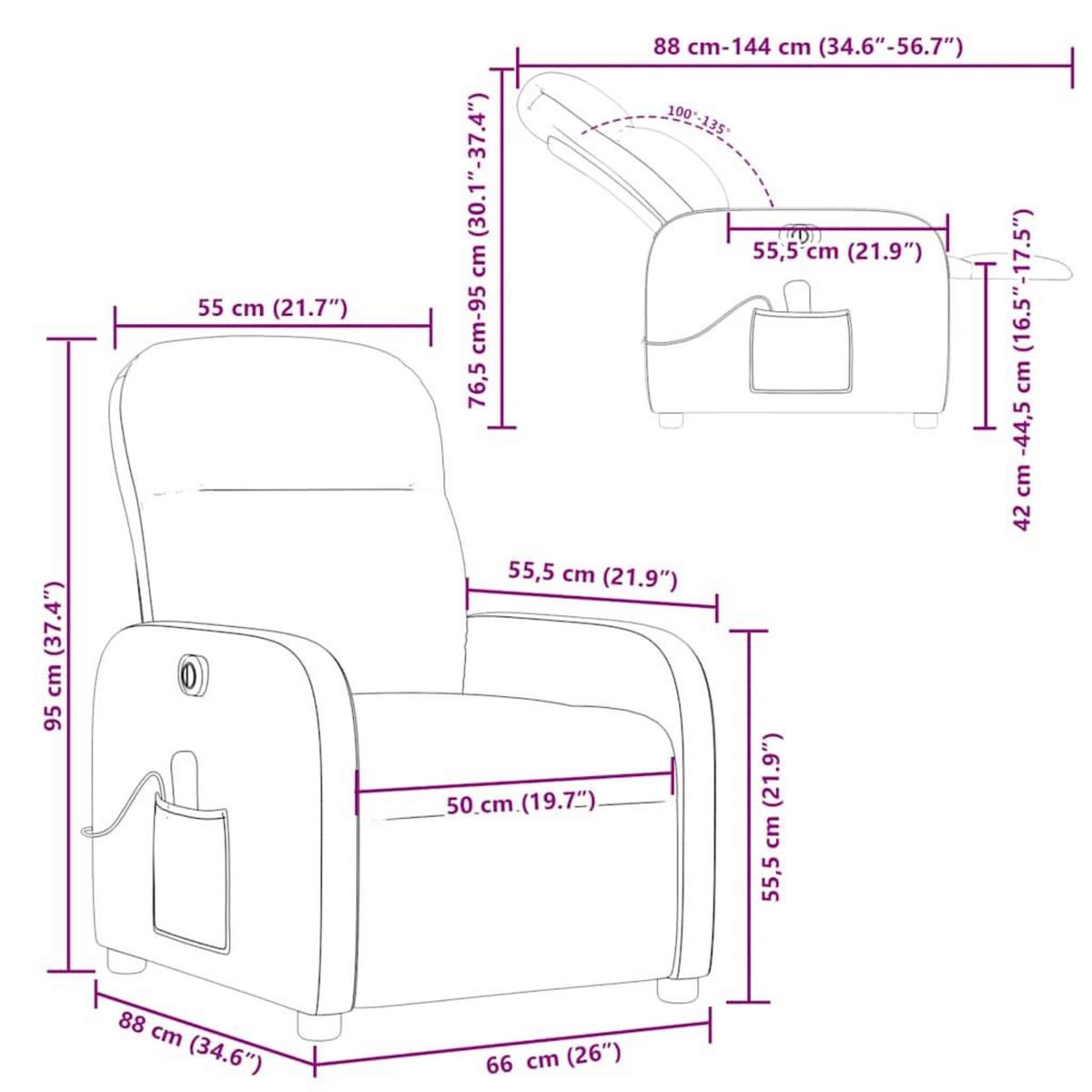 VIDAXL Fauteuil de massage inclinable electrique Rouge bordeaux Tissu